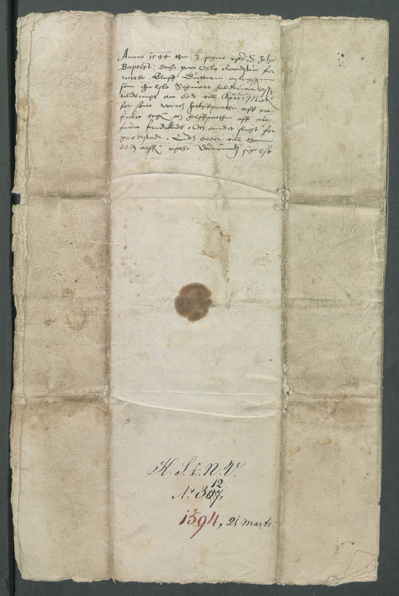 Riksarkivets diplomsamling, AV/RA-EA-5965/F02/L0098: Dokumenter, 1594, s. 22