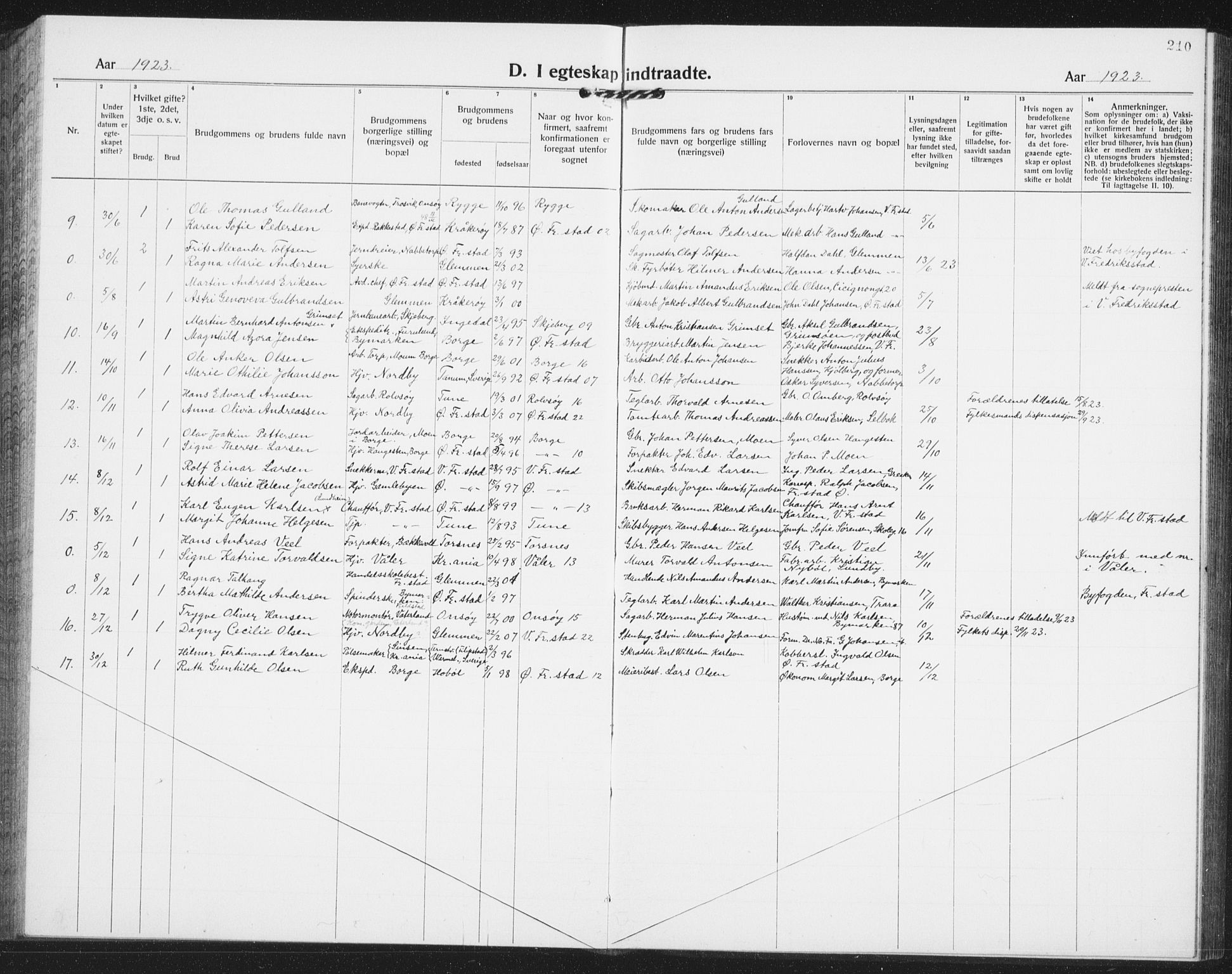 Østre Fredrikstad prestekontor Kirkebøker, AV/SAO-A-10907/G/Ga/L0003: Klokkerbok nr. 3, 1920-1940, s. 210