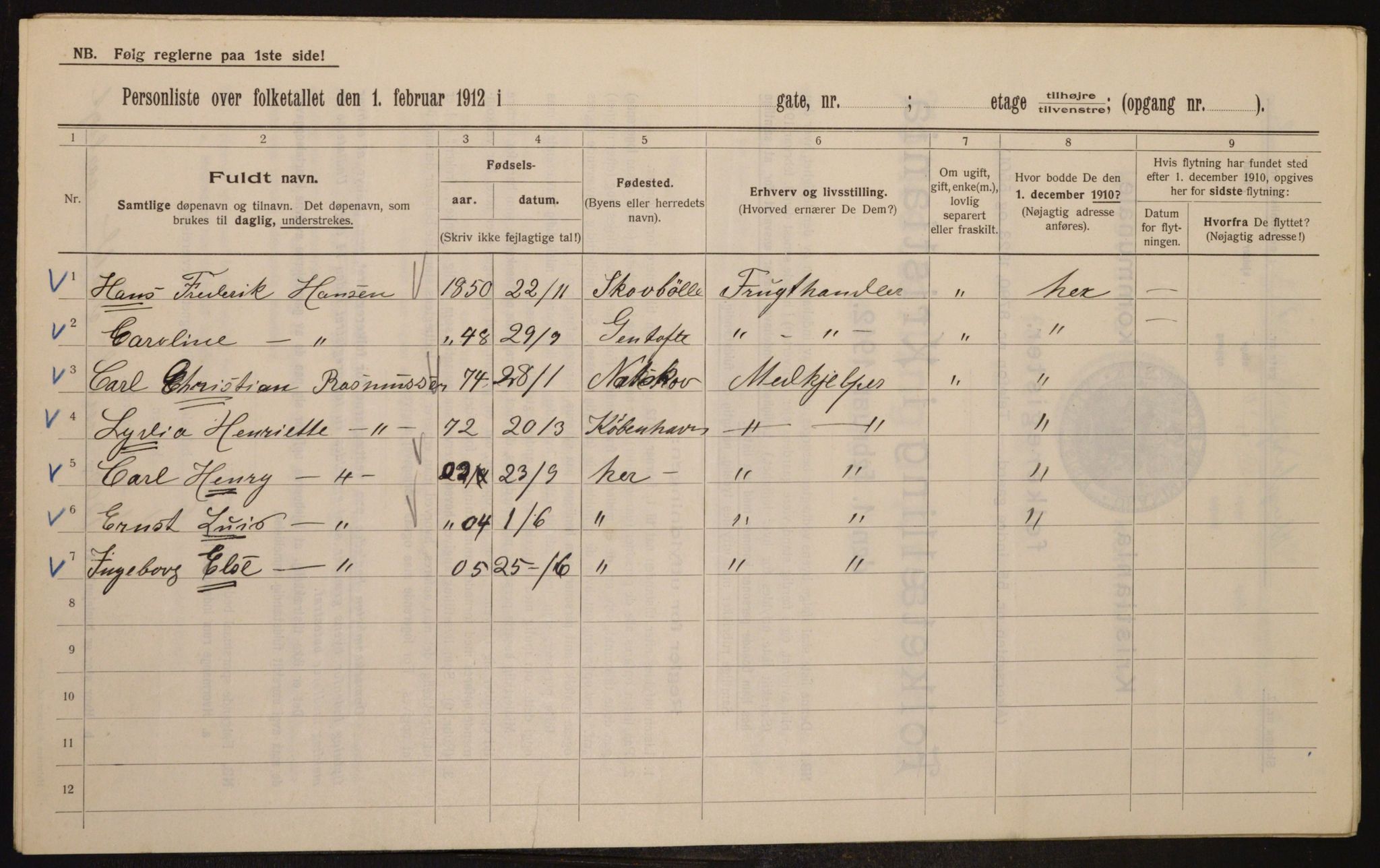 OBA, Kommunal folketelling 1.2.1912 for Kristiania, 1912, s. 52103