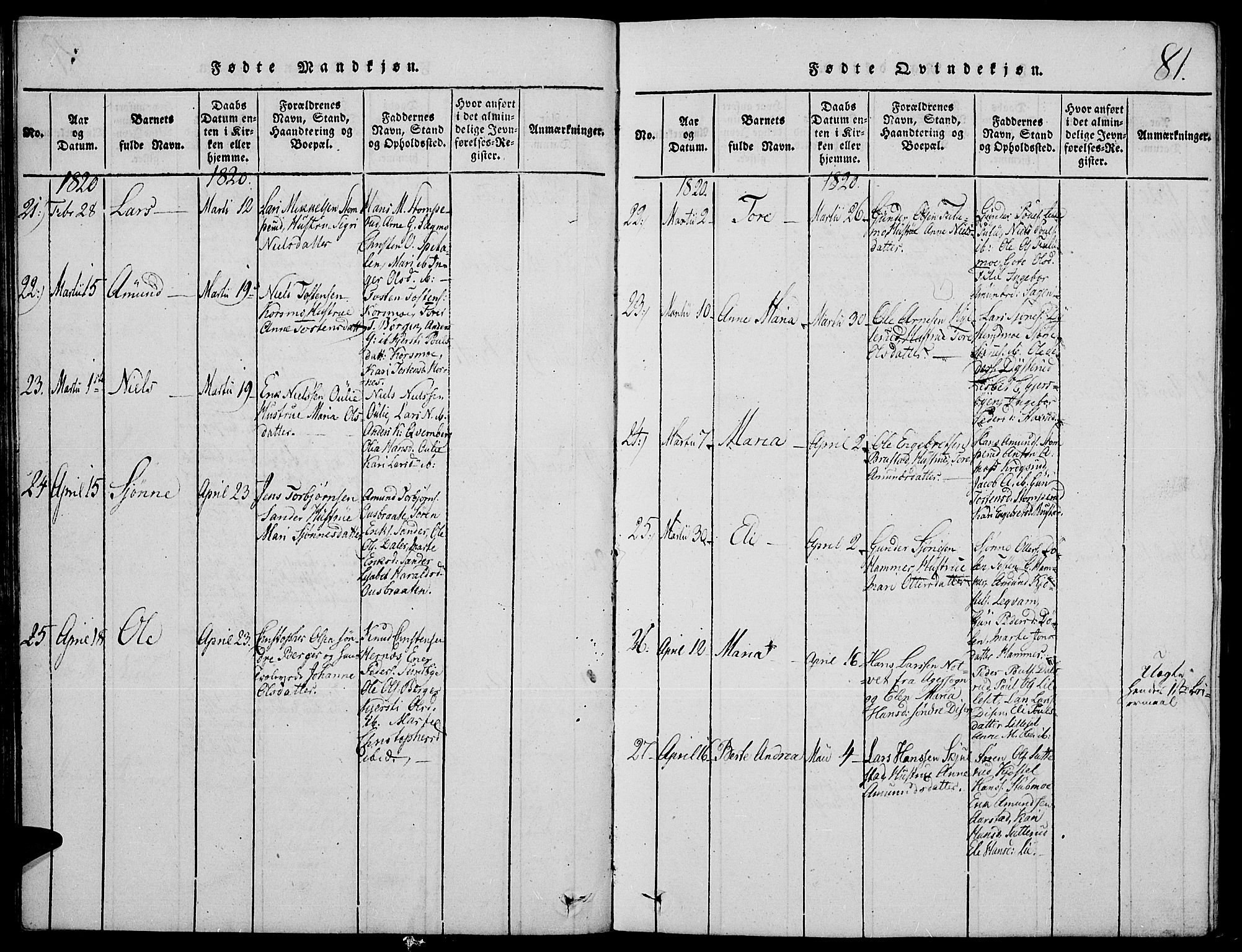 Strøm-Odalen prestekontor, AV/SAH-PREST-028/H/Ha/Hab/L0001: Klokkerbok nr. 1, 1813-1825, s. 81