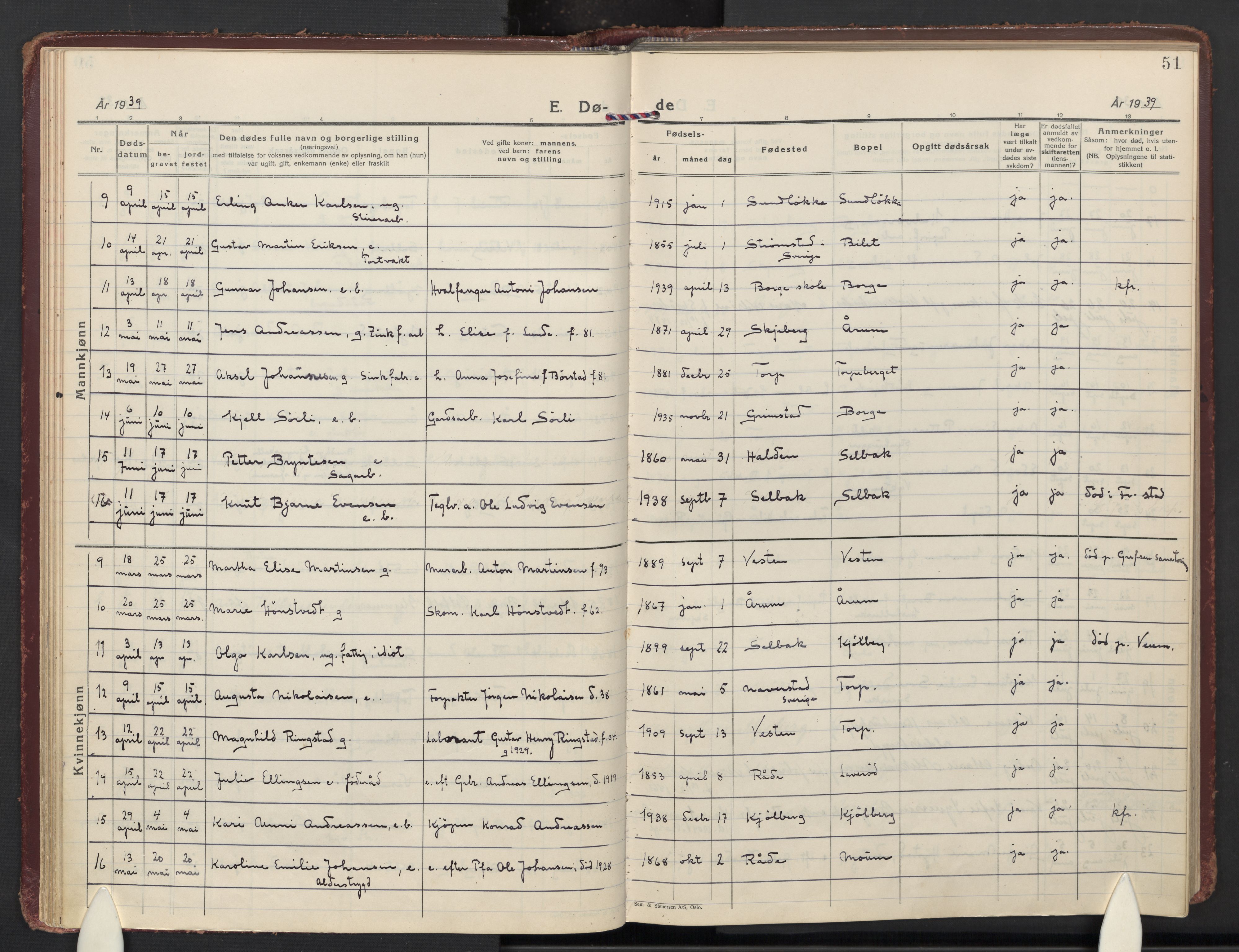 Borge prestekontor Kirkebøker, AV/SAO-A-10903/F/Fa/L0014: Ministerialbok nr. I 14, 1927-1978, s. 51