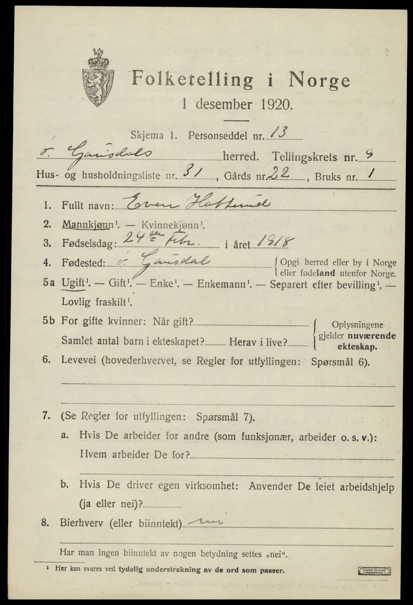 SAH, Folketelling 1920 for 0522 Østre Gausdal herred, 1920, s. 5284