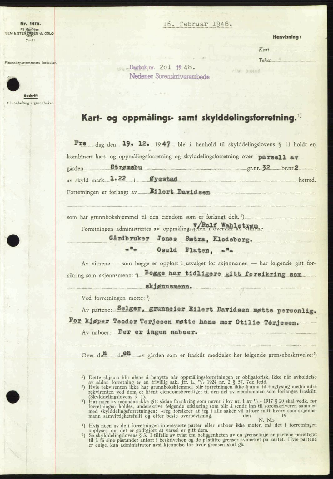 Nedenes sorenskriveri, SAK/1221-0006/G/Gb/Gba/L0058: Pantebok nr. A10, 1947-1948, Dagboknr: 201/1948