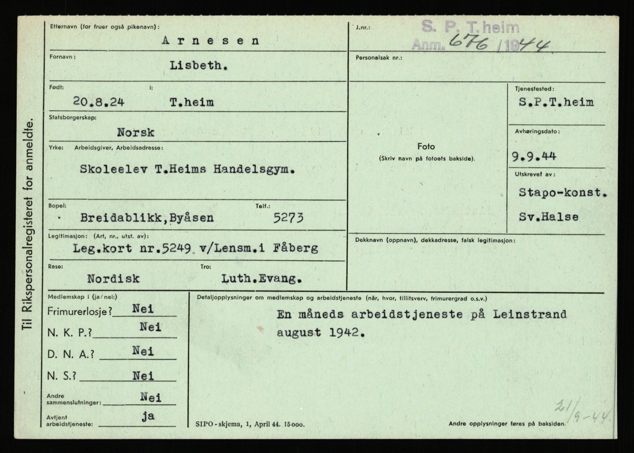 Statspolitiet - Hovedkontoret / Osloavdelingen, AV/RA-S-1329/C/Ca/L0002: Arneberg - Brand, 1943-1945, s. 134