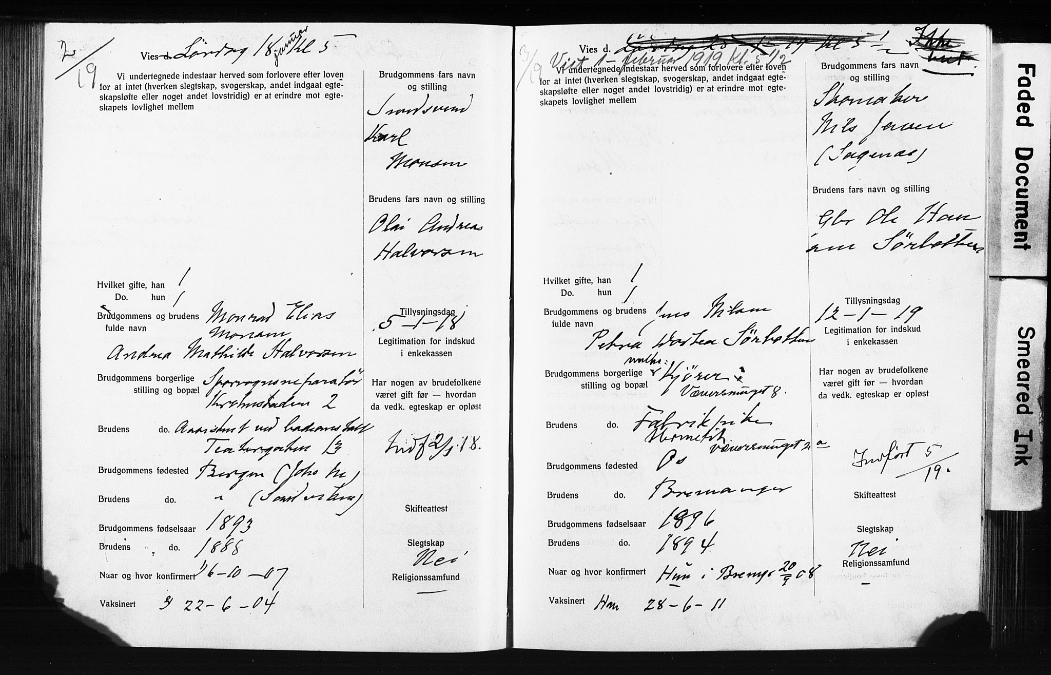 Domkirken sokneprestembete, SAB/A-74801: Forlovererklæringer nr. II.5.13, 1917-1922, s. 143