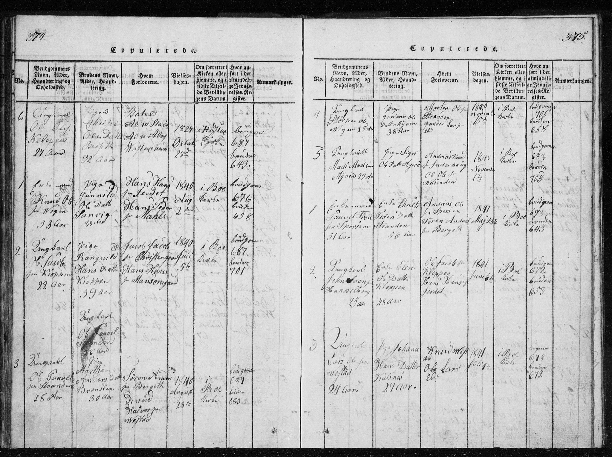 Ministerialprotokoller, klokkerbøker og fødselsregistre - Møre og Romsdal, AV/SAT-A-1454/566/L0772: Klokkerbok nr. 566C01, 1818-1845, s. 374-375