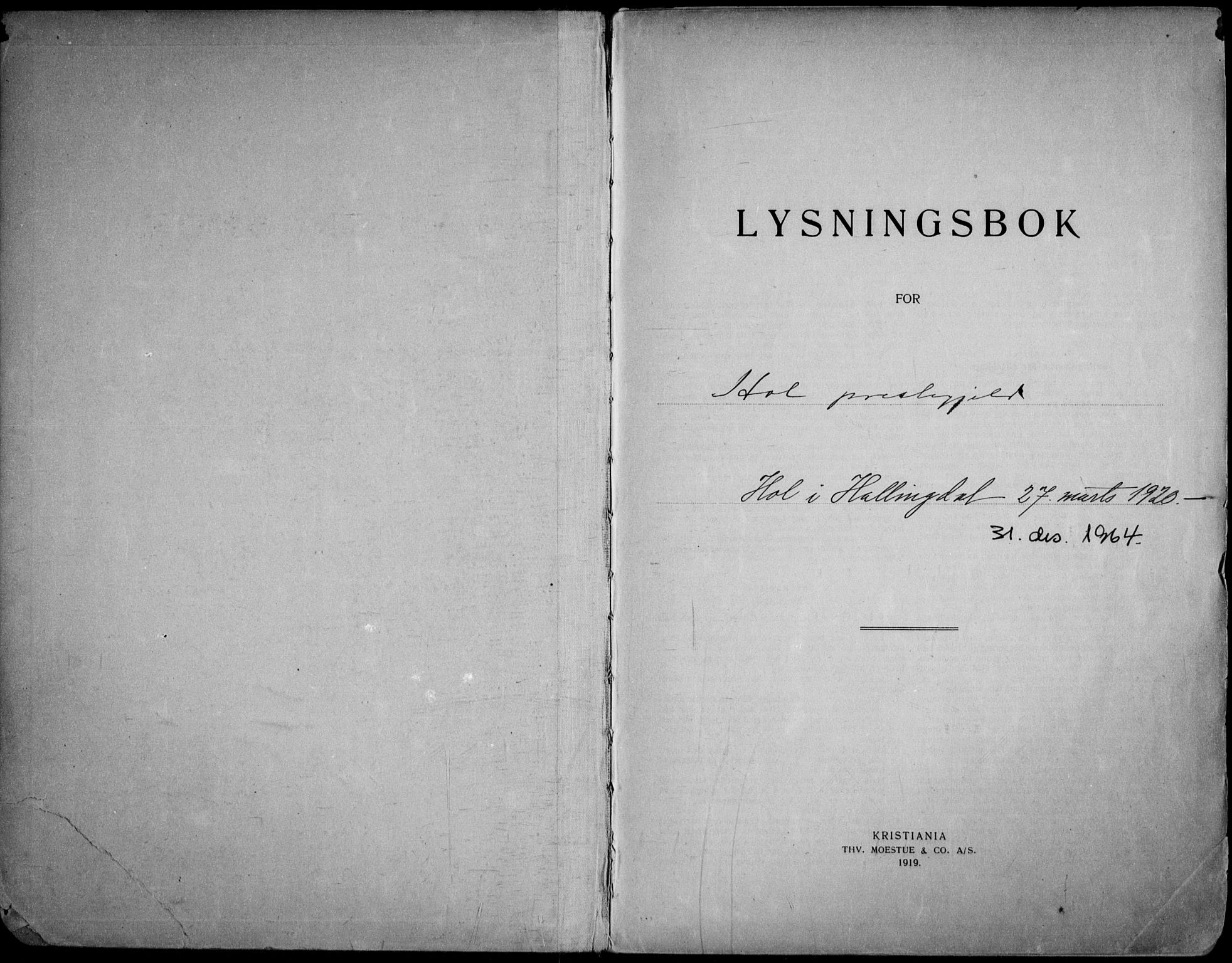Hol kirkebøker, SAKO/A-227/H/Ha/L0001: Lysningsprotokoll nr. 1, 1920-1964