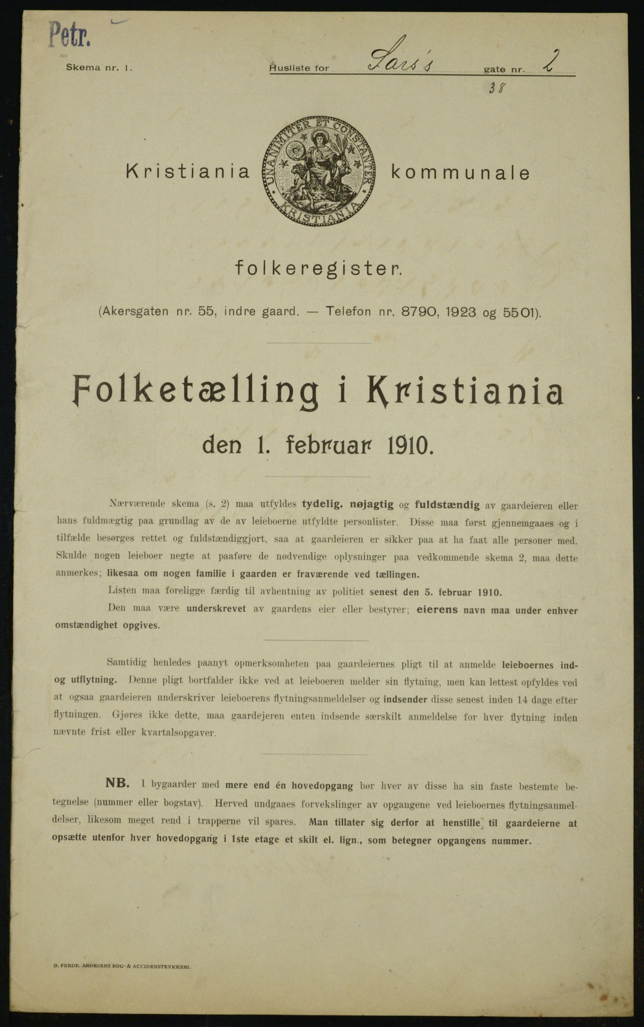 OBA, Kommunal folketelling 1.2.1910 for Kristiania, 1910, s. 85255