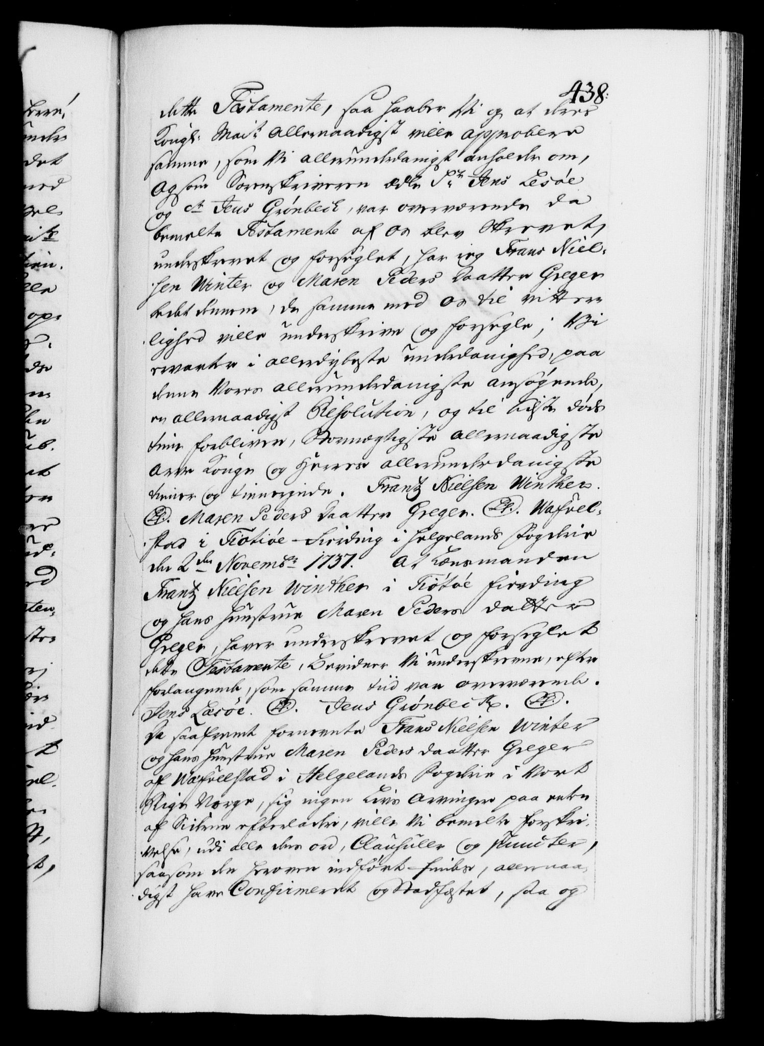 Danske Kanselli 1572-1799, RA/EA-3023/F/Fc/Fca/Fcaa/L0030: Norske registre, 1737-1738, s. 438a