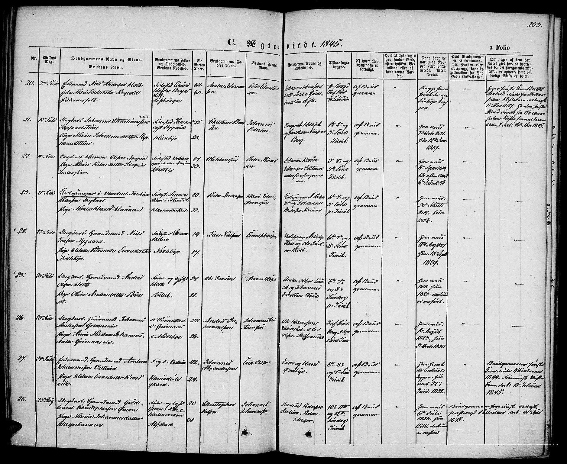 Vestre Toten prestekontor, SAH/PREST-108/H/Ha/Haa/L0004: Ministerialbok nr. 4, 1844-1849, s. 203