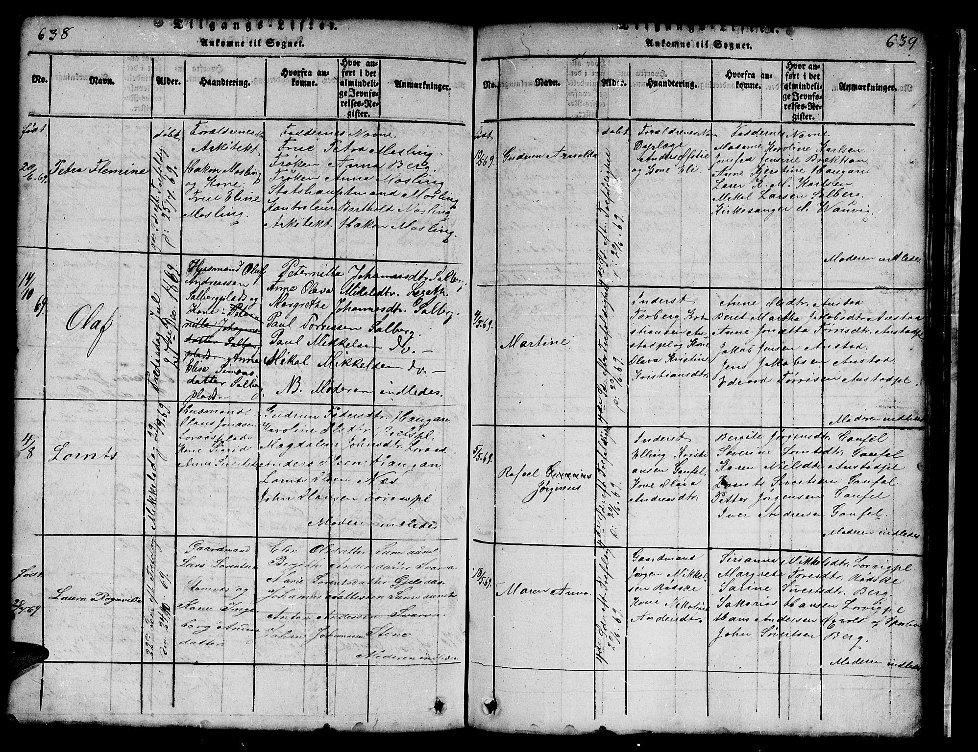 Ministerialprotokoller, klokkerbøker og fødselsregistre - Nord-Trøndelag, AV/SAT-A-1458/731/L0310: Klokkerbok nr. 731C01, 1816-1874, s. 638-639