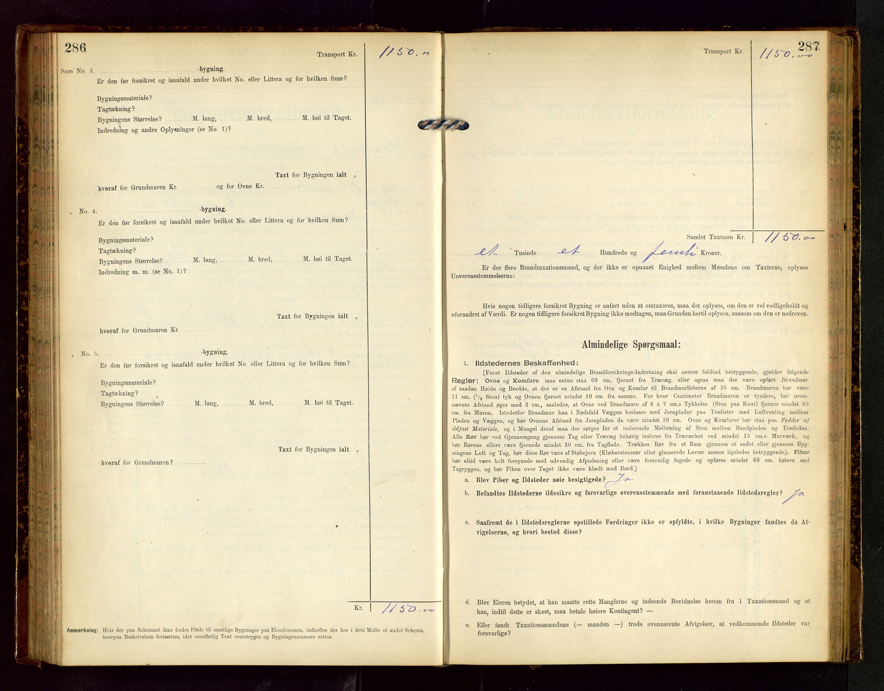 Håland lensmannskontor, AV/SAST-A-100100/Gob/L0002: Branntakstprotokoll - skjematakst. Register i boken., 1902-1906, s. 286-287