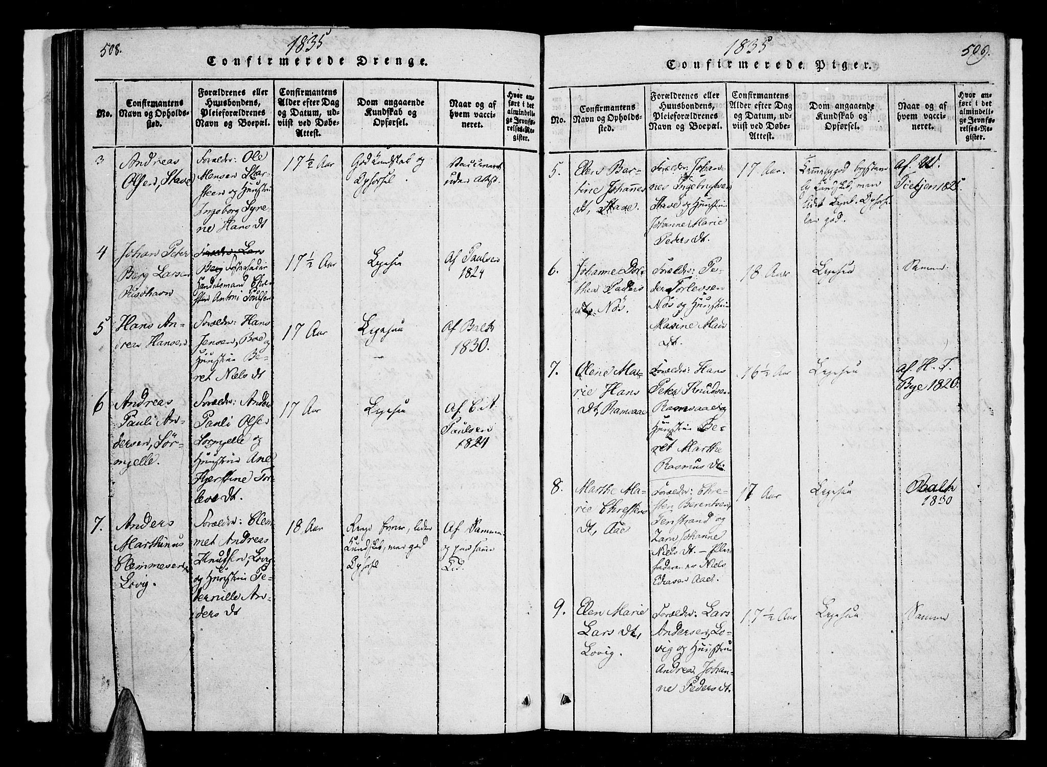 Ministerialprotokoller, klokkerbøker og fødselsregistre - Nordland, AV/SAT-A-1459/897/L1395: Ministerialbok nr. 897A03, 1820-1841, s. 508-509