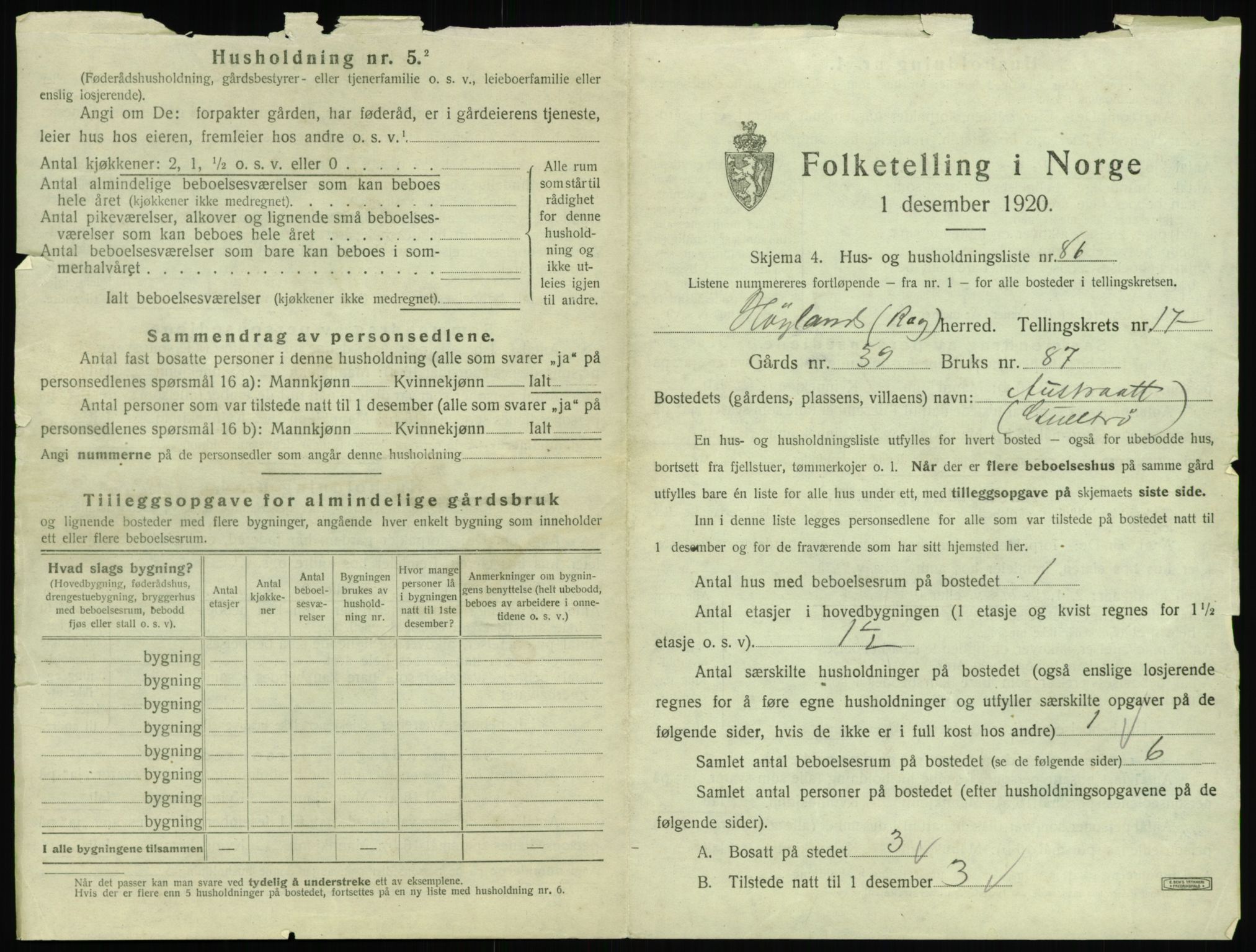 SAST, Folketelling 1920 for 1123 Høyland herred, 1920, s. 2430