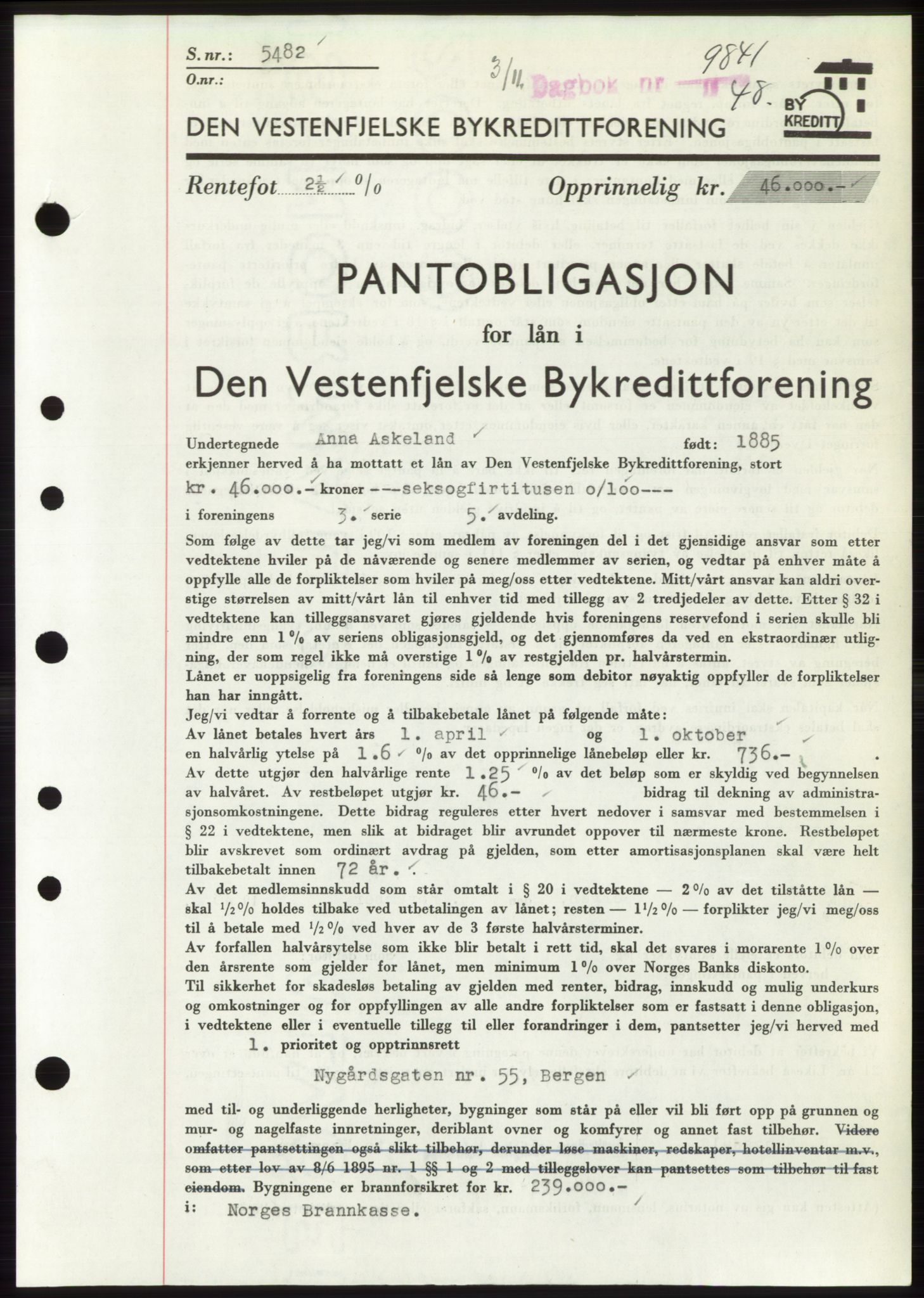 Byfogd og Byskriver i Bergen, AV/SAB-A-3401/03/03Bd/L0003: Pantebok nr. B29-39, 1947-1950, Dagboknr: 9841/1948