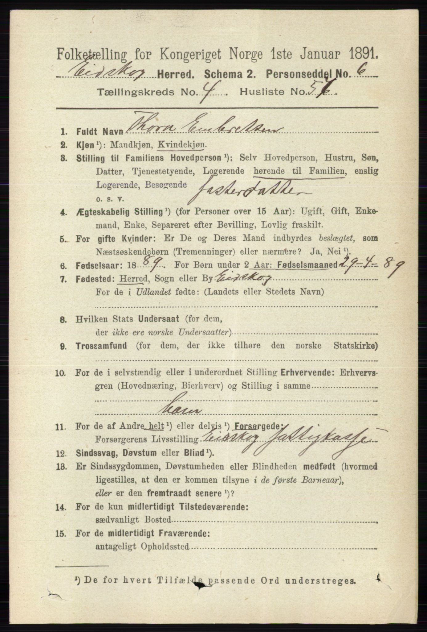RA, Folketelling 1891 for 0420 Eidskog herred, 1891, s. 1945