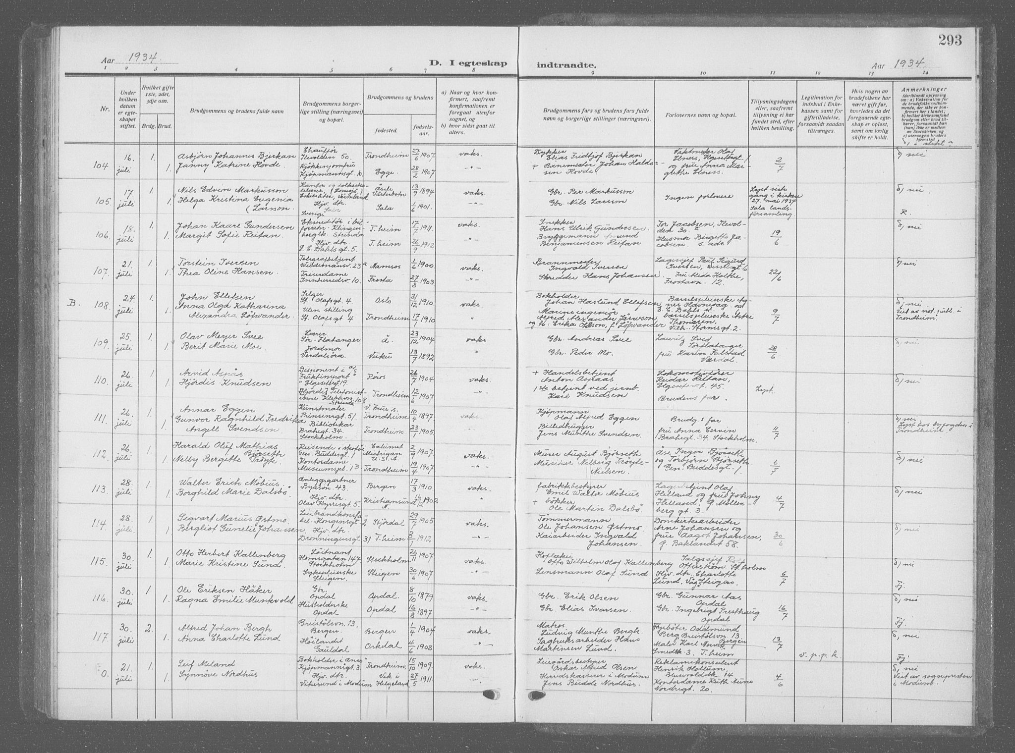 Ministerialprotokoller, klokkerbøker og fødselsregistre - Sør-Trøndelag, SAT/A-1456/601/L0098: Klokkerbok nr. 601C16, 1921-1934, s. 293