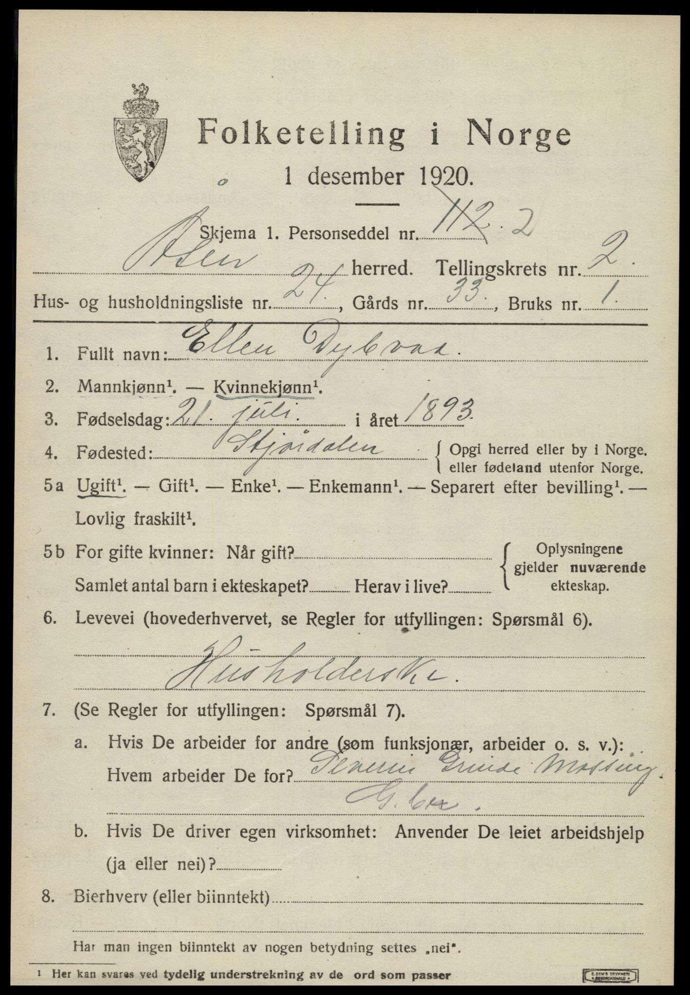 SAT, Folketelling 1920 for 1716 Åsen herred, 1920, s. 1930