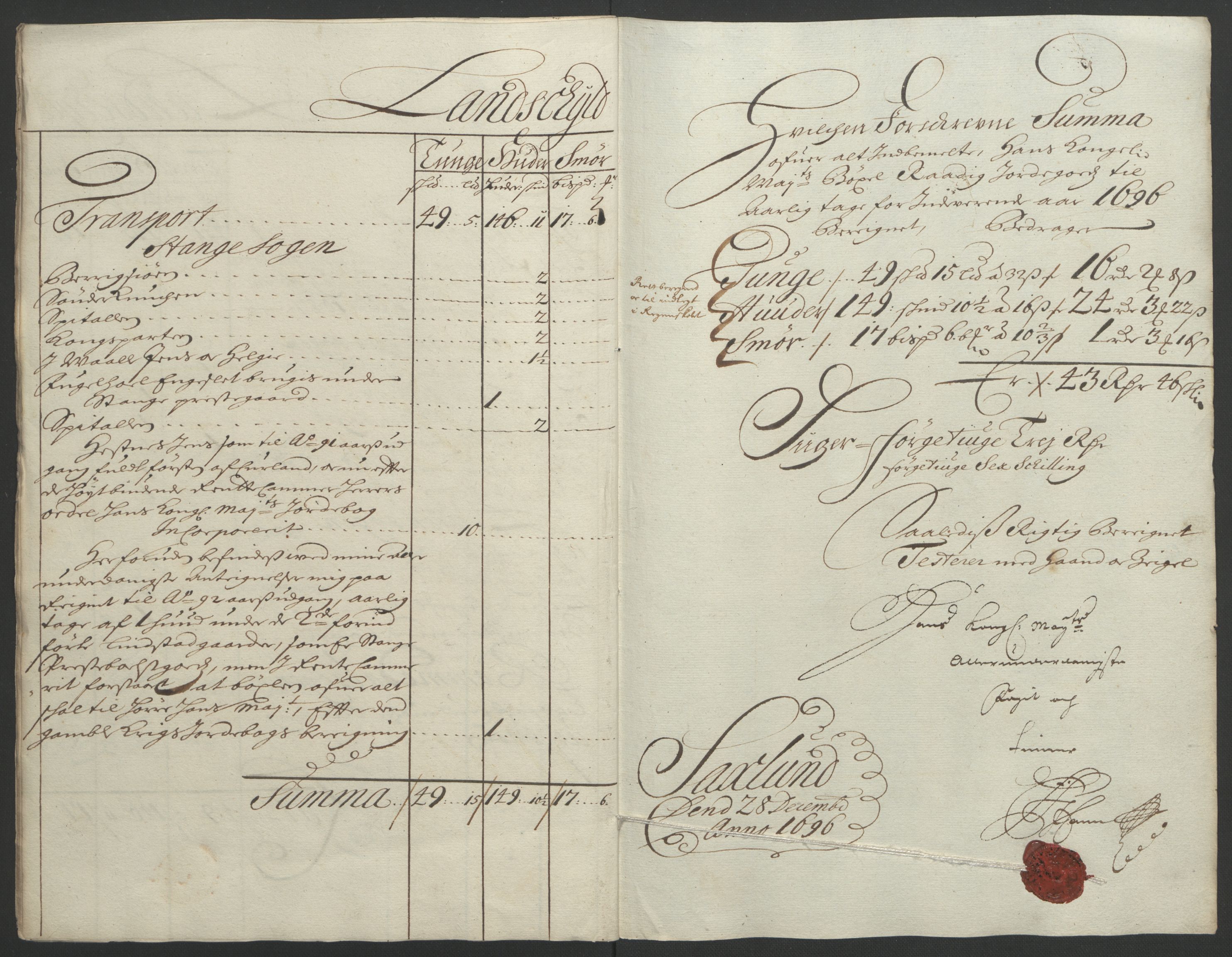 Rentekammeret inntil 1814, Reviderte regnskaper, Fogderegnskap, AV/RA-EA-4092/R16/L1036: Fogderegnskap Hedmark, 1695-1696, s. 304