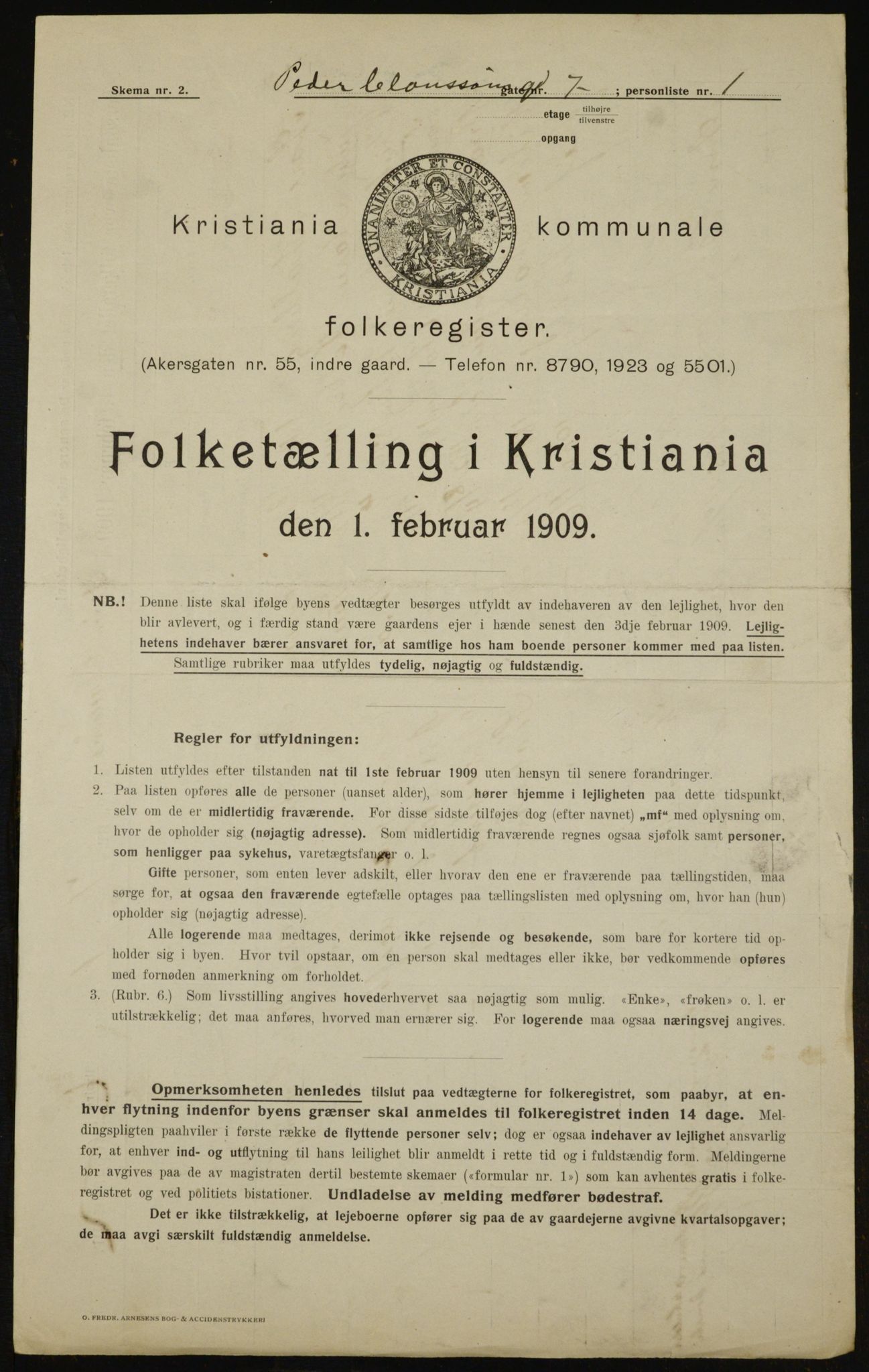 OBA, Kommunal folketelling 1.2.1909 for Kristiania kjøpstad, 1909, s. 71376