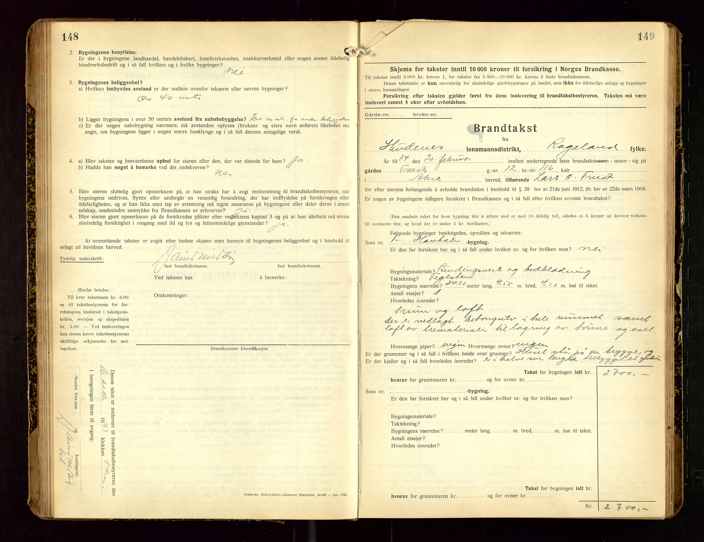 Skudenes lensmannskontor, SAST/A-100444/Gob/L0002: "Brandtakstprotokoll", 1925-1952, s. 148-149