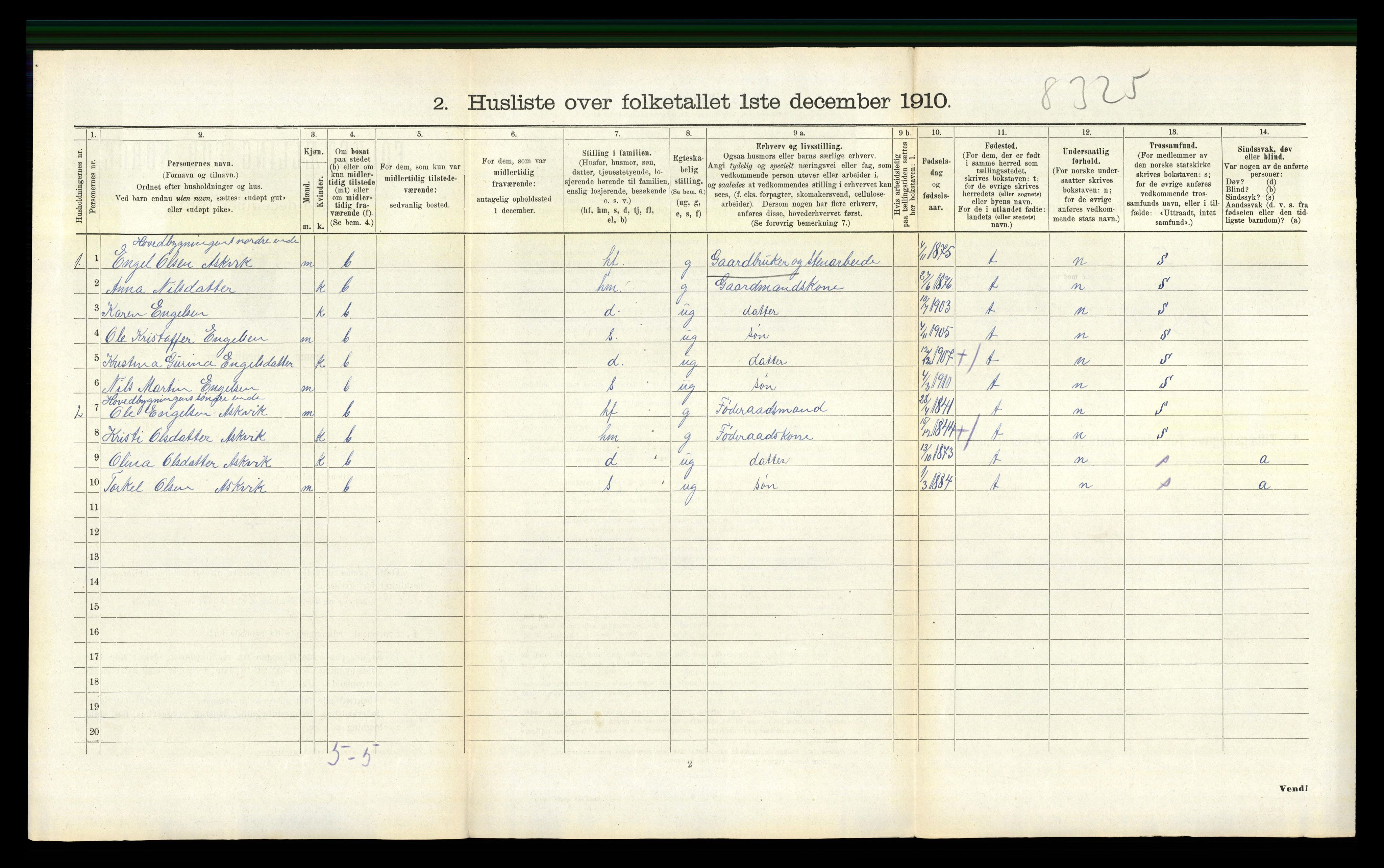 RA, Folketelling 1910 for 1243 Os herred, 1910, s. 345