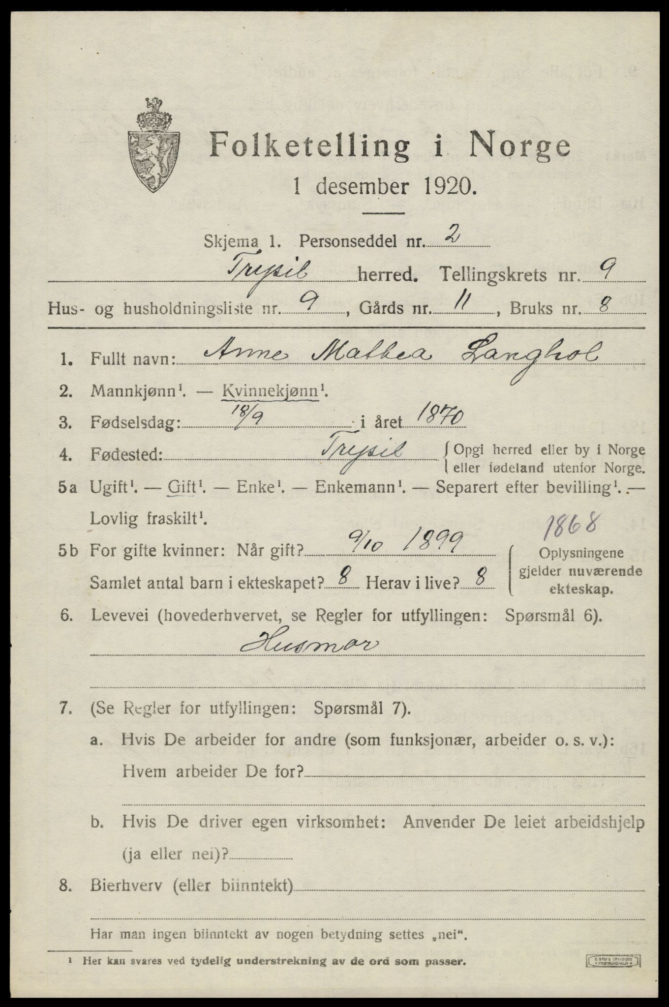 SAH, Folketelling 1920 for 0428 Trysil herred, 1920, s. 6645
