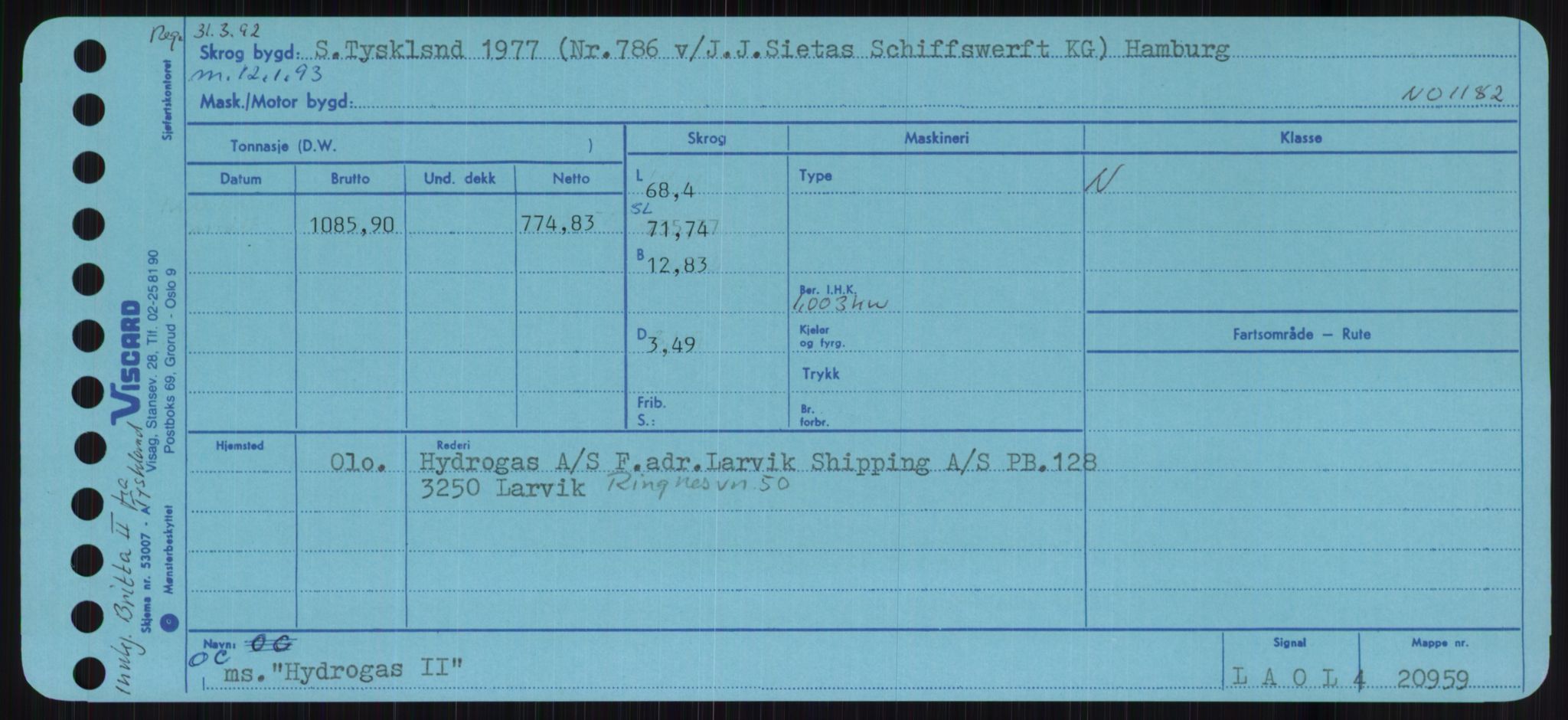 Sjøfartsdirektoratet med forløpere, Skipsmålingen, RA/S-1627/H/Ha/L0003/0001: Fartøy, Hilm-Mar / Fartøy, Hilm-Kol, s. 173