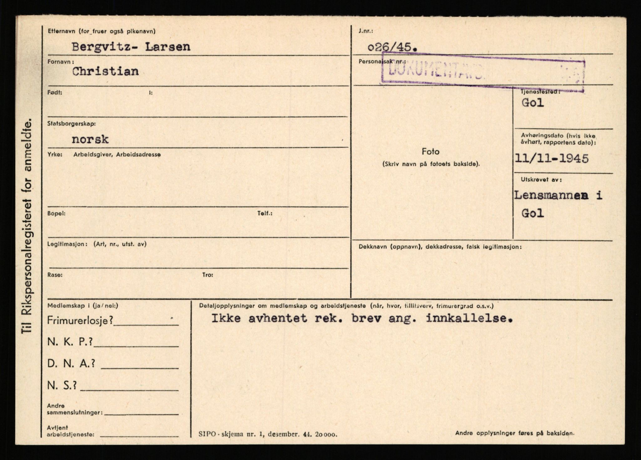 Statspolitiet - Hovedkontoret / Osloavdelingen, AV/RA-S-1329/C/Ca/L0002: Arneberg - Brand, 1943-1945, s. 2919
