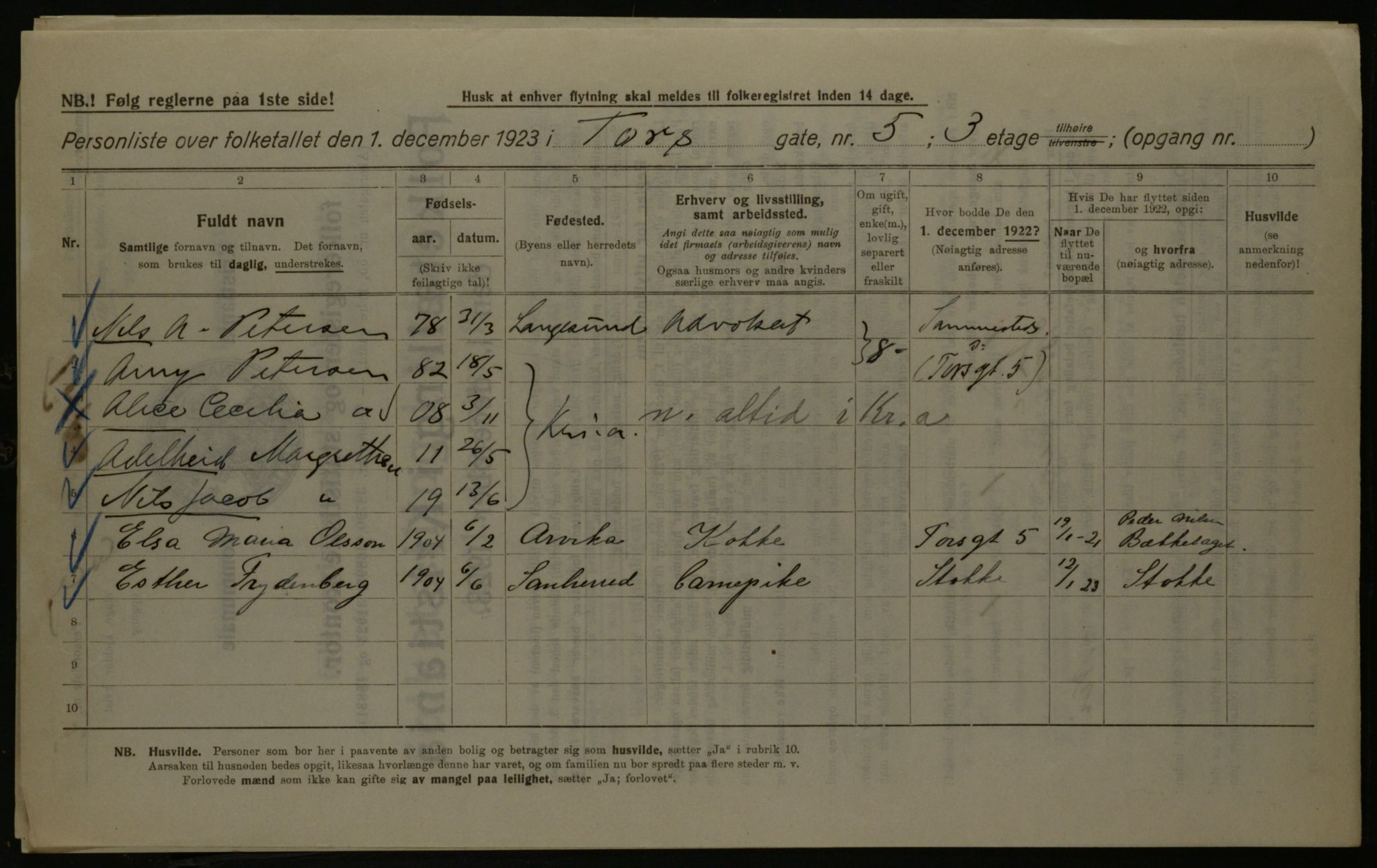 OBA, Kommunal folketelling 1.12.1923 for Kristiania, 1923, s. 126157