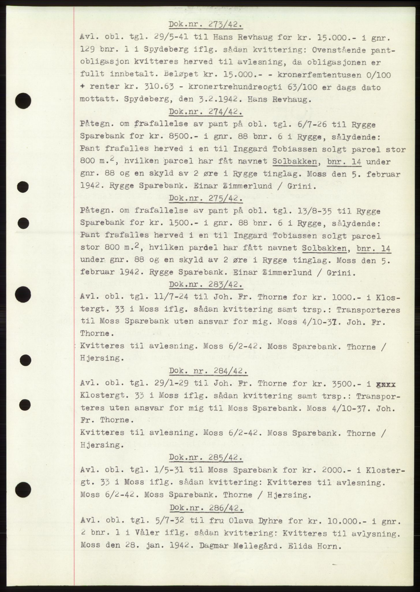 Moss sorenskriveri, SAO/A-10168: Pantebok nr. C10, 1938-1950, Dagboknr: 273/1942