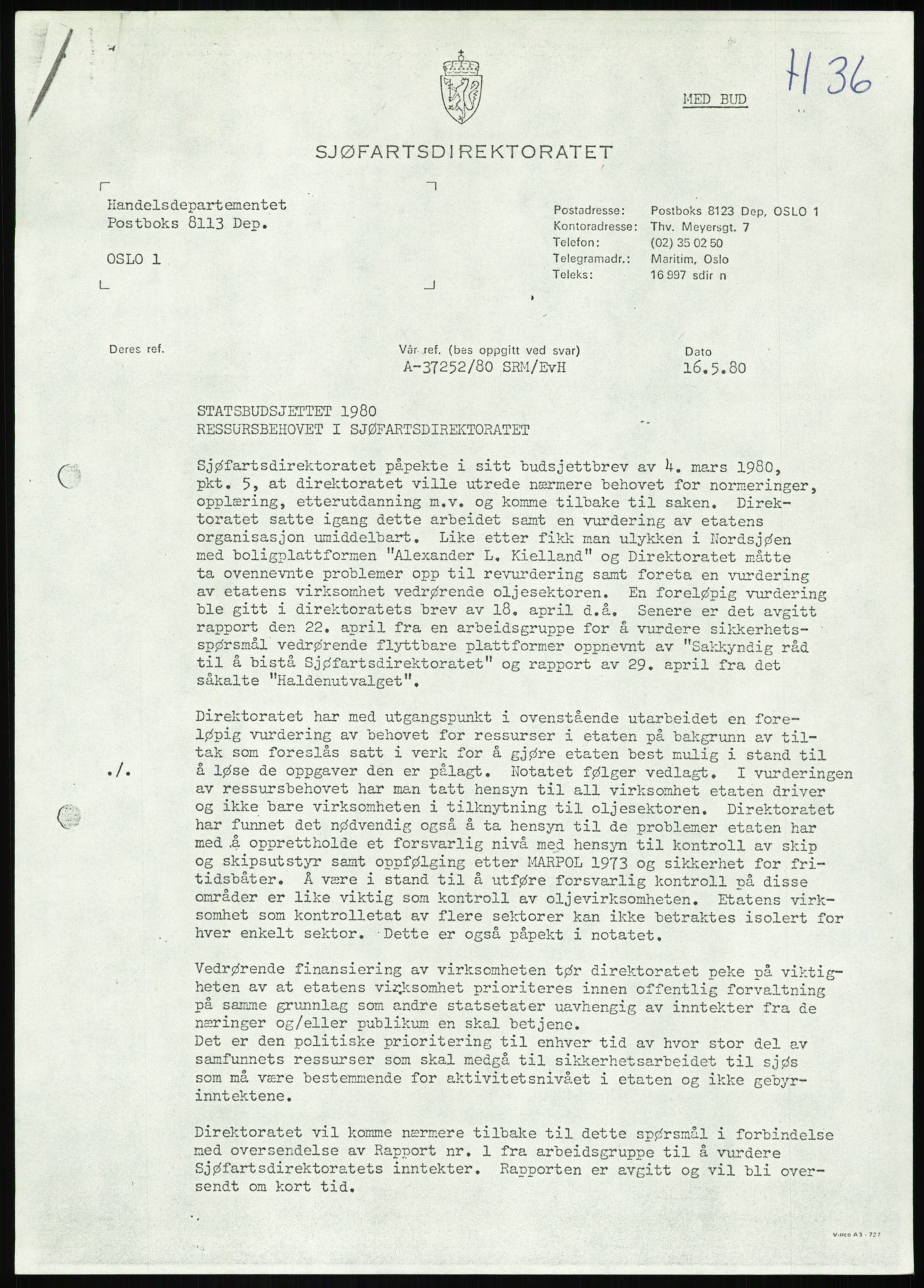 Justisdepartementet, Granskningskommisjonen ved Alexander Kielland-ulykken 27.3.1980, RA/S-1165/D/L0013: H Sjøfartsdirektoratet og Skipskontrollen (H25-H43, H45, H47-H48, H50, H52)/I Det norske Veritas (I34, I41, I47), 1980-1981, s. 126