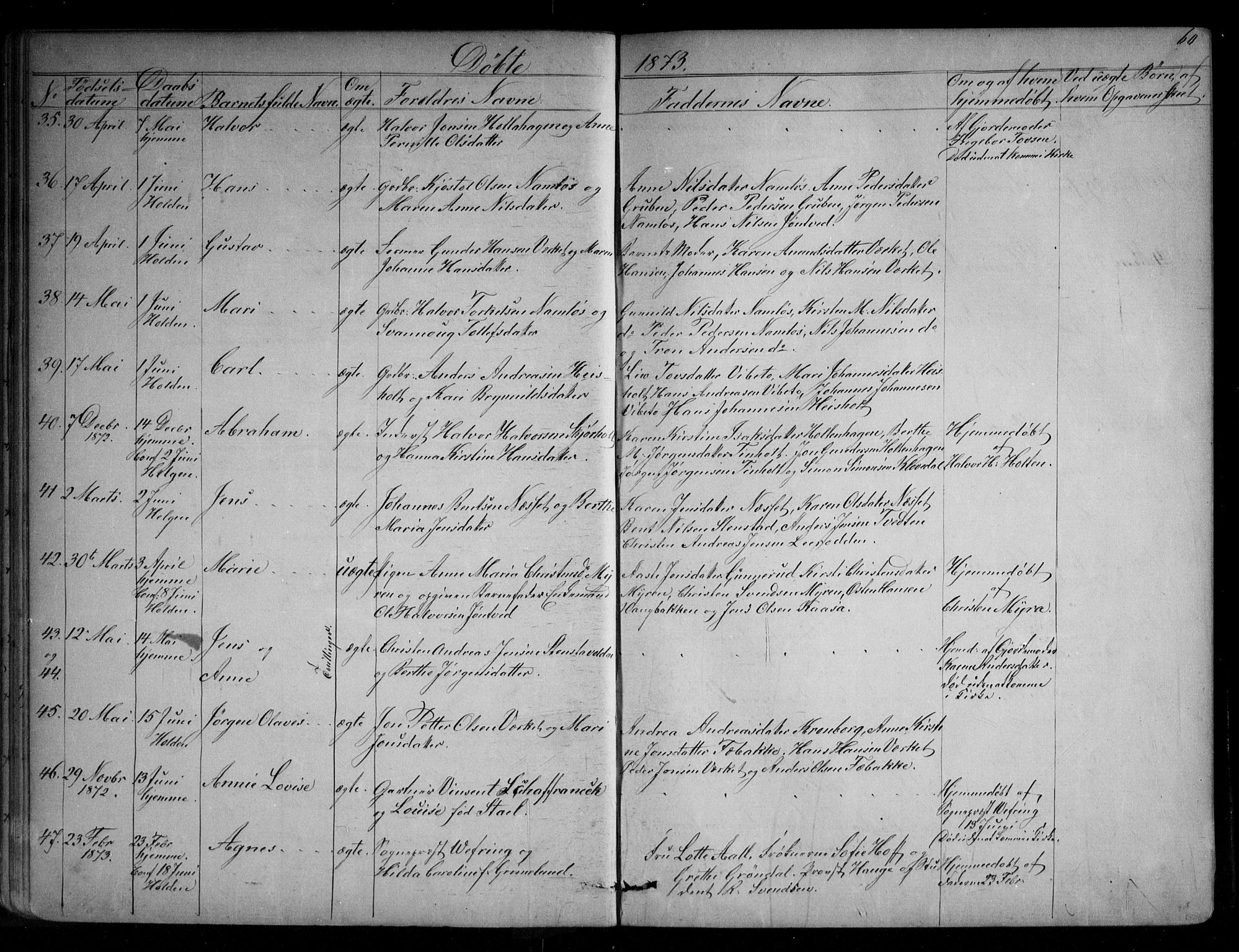 Holla kirkebøker, AV/SAKO-A-272/G/Ga/L0004: Klokkerbok nr. I 4, 1867-1890, s. 60