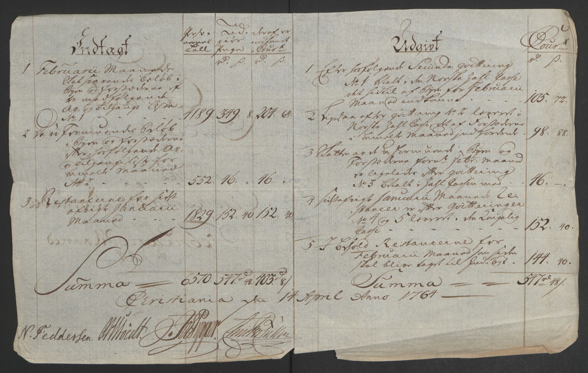 Rentekammeret inntil 1814, Reviderte regnskaper, Byregnskaper, RA/EA-4066/R/Re/L0072/0001: [E13] Kontribusjonsregnskap / Ekstraskatt, 1763-1764, s. 283