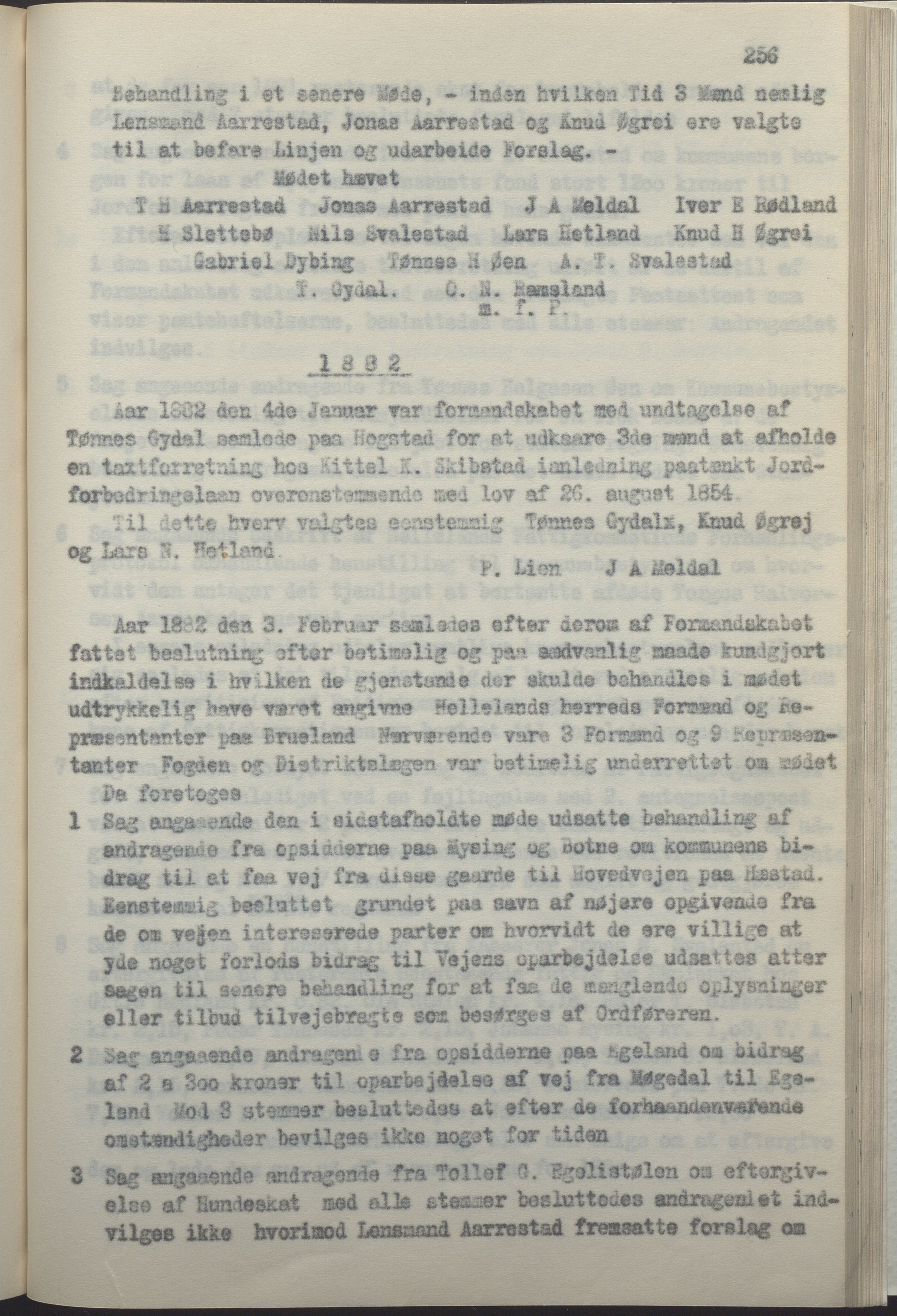 Helleland kommune - Formannskapet, IKAR/K-100479/A/Ab/L0002: Avskrift av møtebok, 1866-1887, s. 256