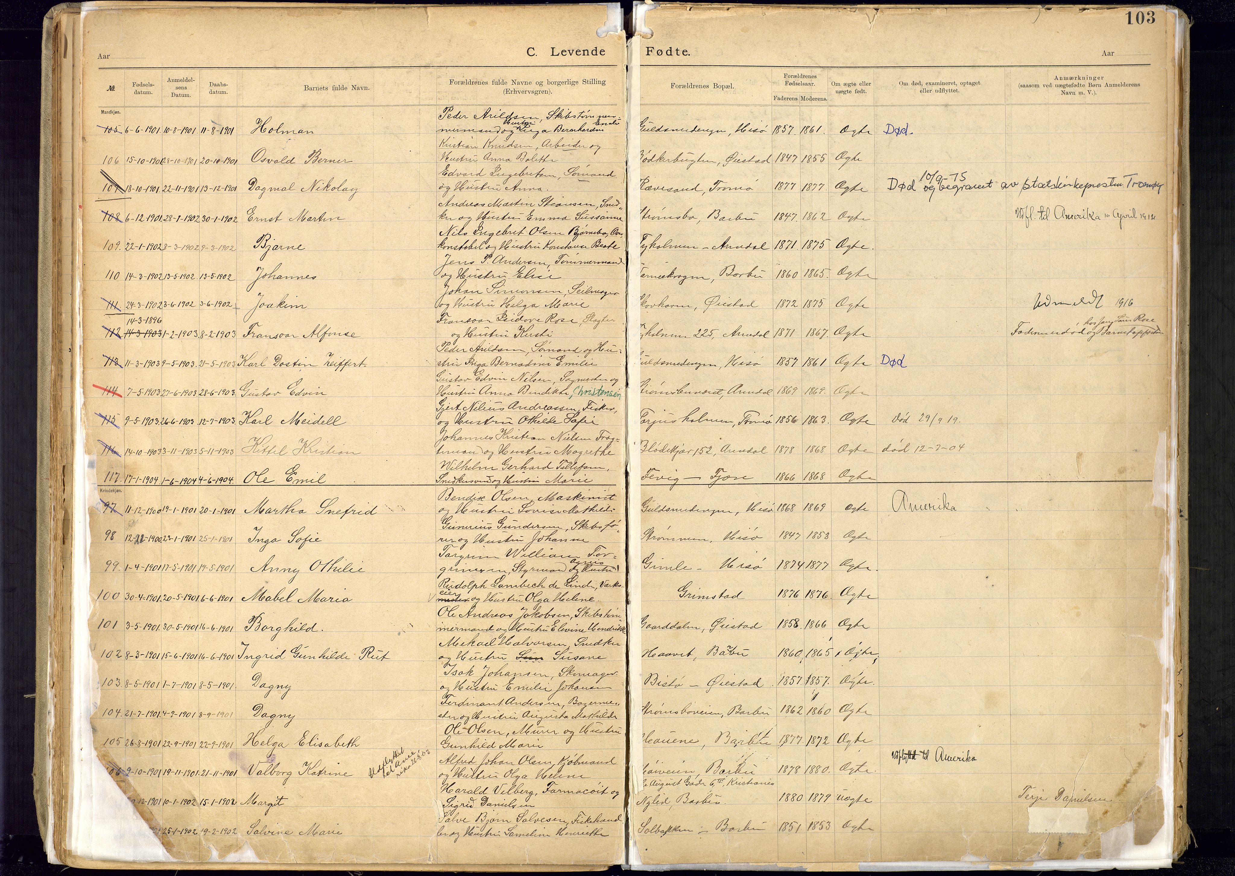 Metodistmenigheten, Arendal, AV/SAK-1292-0011/F/Fa/L0005: Dissenterprotokoll nr. 5, 1892-1942, s. 103