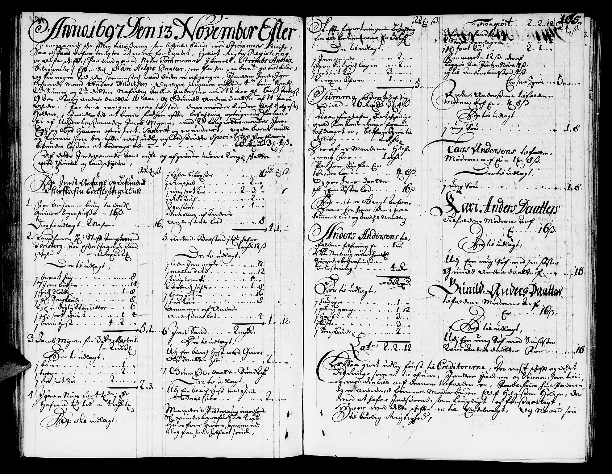 Nordre Jarlsberg sorenskriveri, AV/SAKO-A-80/H/Hc/L0004: Skifteprotokoll, 1696-1701, s. 104b-105a