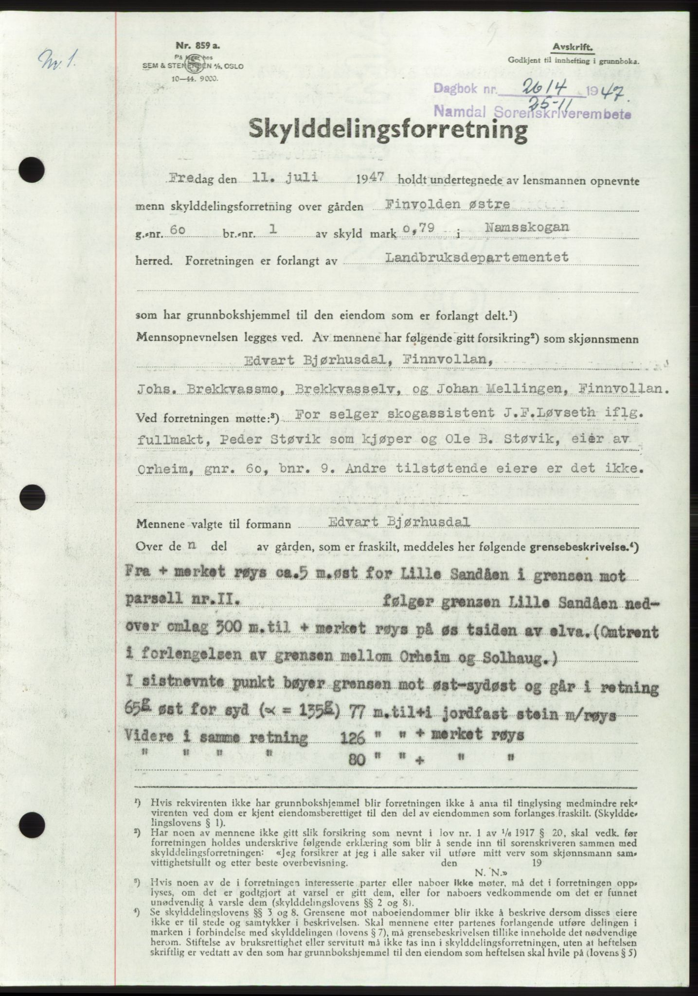 Namdal sorenskriveri, SAT/A-4133/1/2/2C: Pantebok nr. -, 1947-1948, Dagboknr: 2614/1947
