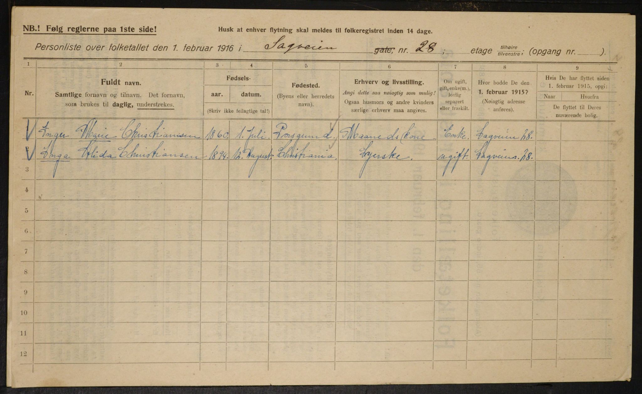 OBA, Kommunal folketelling 1.2.1916 for Kristiania, 1916, s. 88874