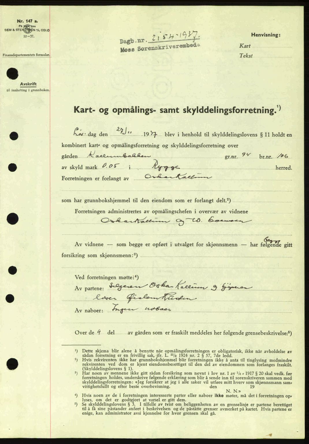 Moss sorenskriveri, SAO/A-10168: Pantebok nr. A3, 1937-1938, Dagboknr: 2154/1937