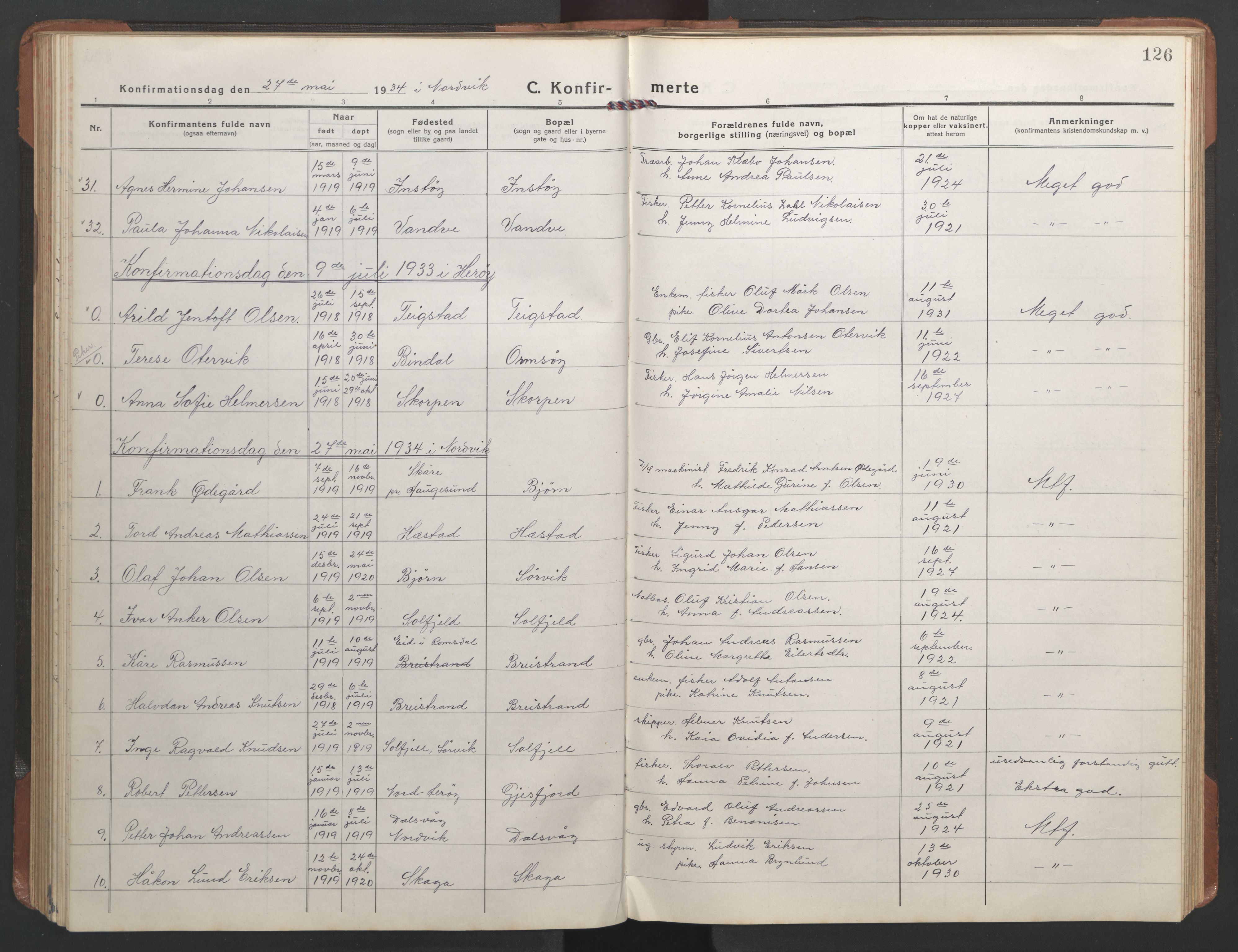 Ministerialprotokoller, klokkerbøker og fødselsregistre - Nordland, AV/SAT-A-1459/836/L0539: Klokkerbok nr. 836C03, 1917-1949, s. 126