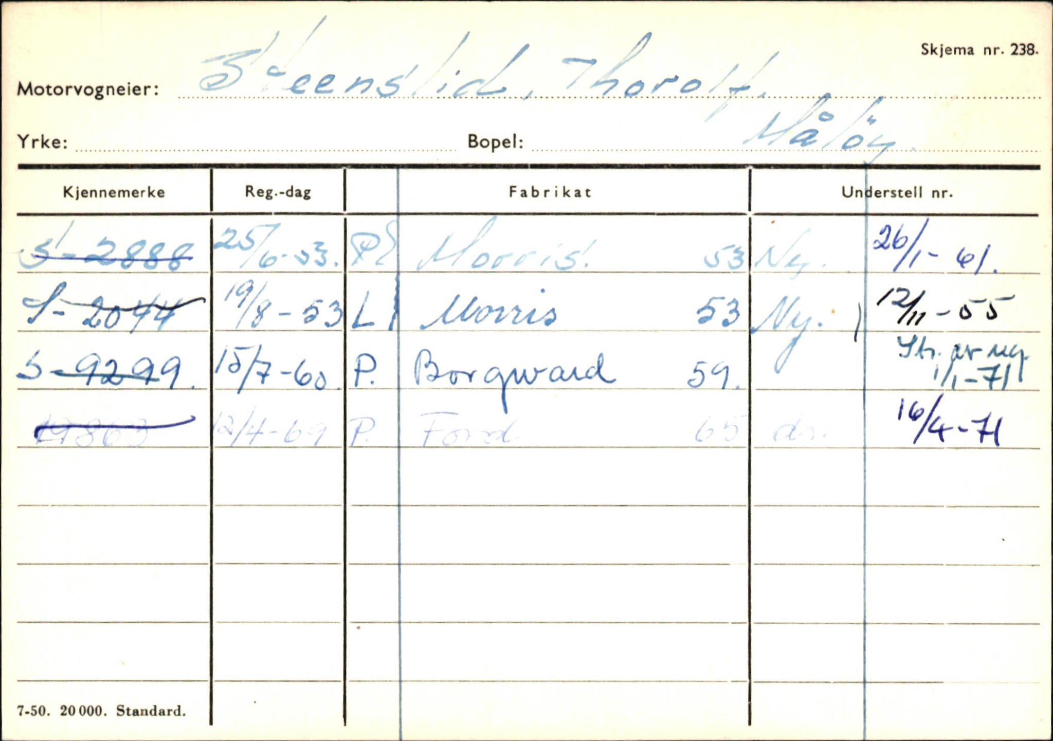 Statens vegvesen, Sogn og Fjordane vegkontor, SAB/A-5301/4/F/L0145: Registerkort Vågsøy S-Å. Årdal I-P, 1945-1975, s. 258