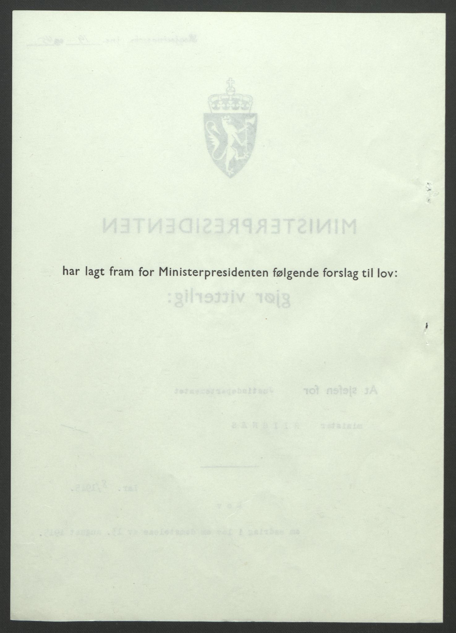 NS-administrasjonen 1940-1945 (Statsrådsekretariatet, de kommisariske statsråder mm), RA/S-4279/D/Db/L0101/0001: -- / Lover og vedtak, 1945, s. 32