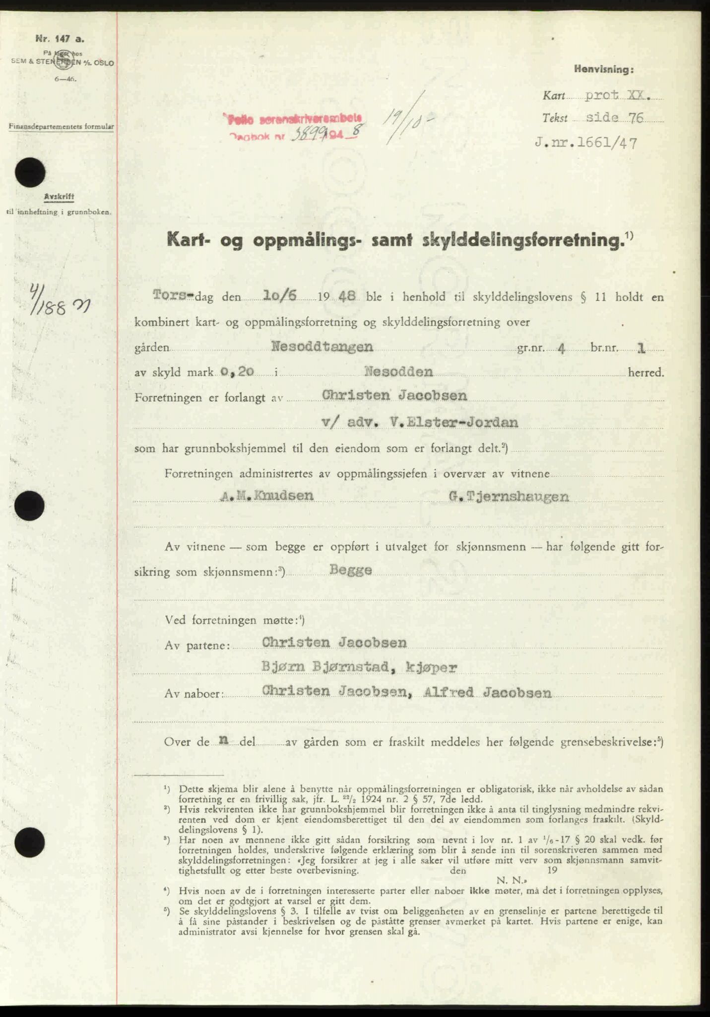 Follo sorenskriveri, SAO/A-10274/G/Ga/Gaa/L0085: Pantebok nr. I 85, 1948-1948, Dagboknr: 3899/1948