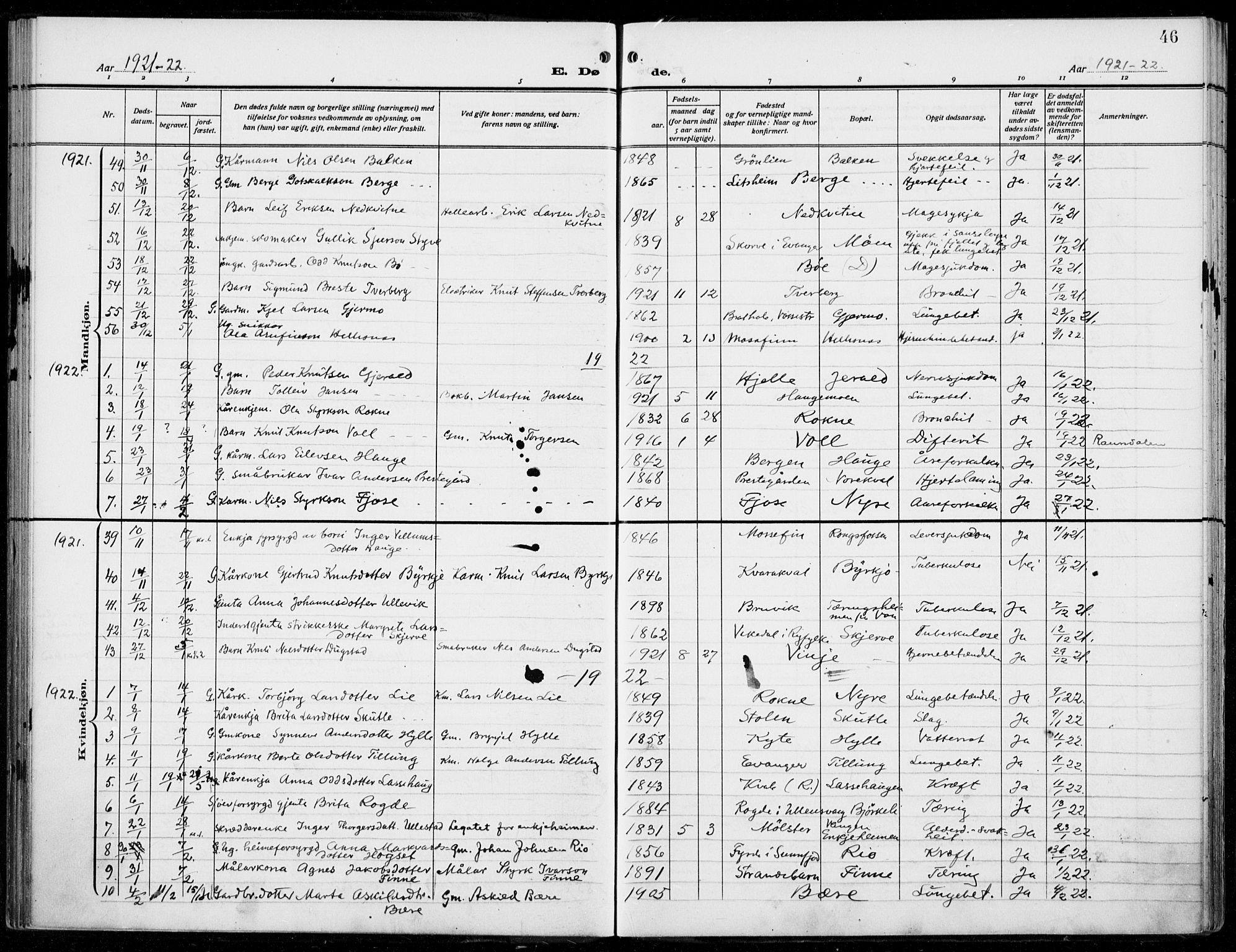 Voss sokneprestembete, SAB/A-79001/H/Haa: Ministerialbok nr. D  2, 1910-1932, s. 46