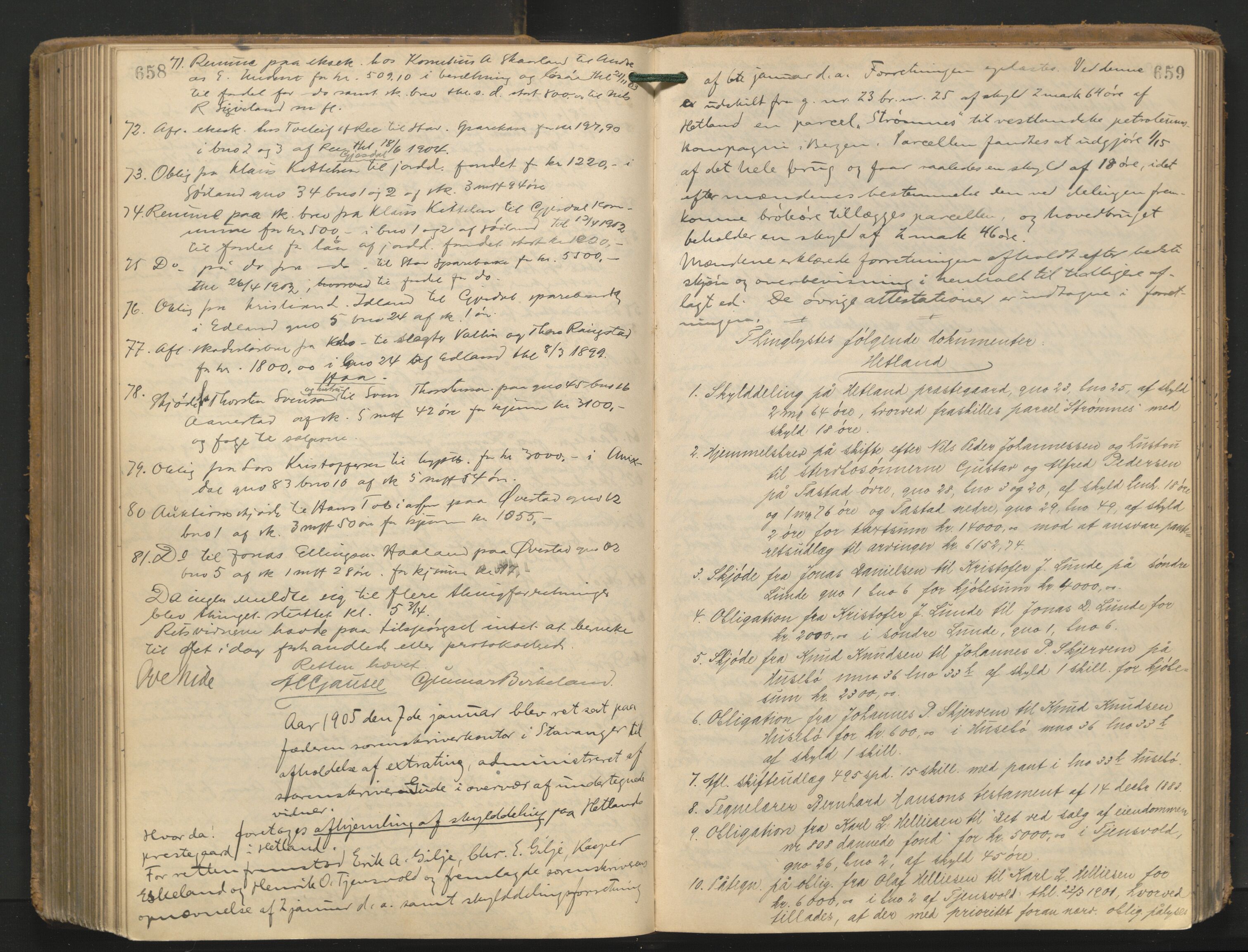 Jæren sorenskriveri, AV/SAST-A-100310/01/3/30/30BA/L0009: TINGBOK 15, 1902-1905, s. 658-659