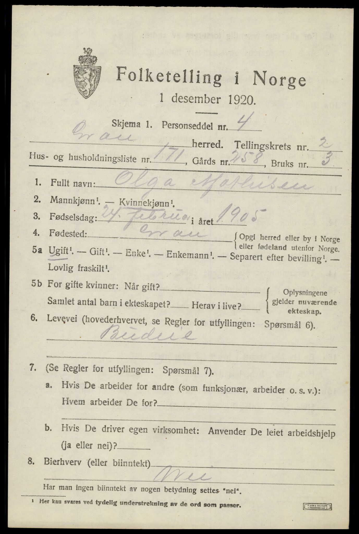 SAH, Folketelling 1920 for 0534 Gran herred, 1920, s. 5130