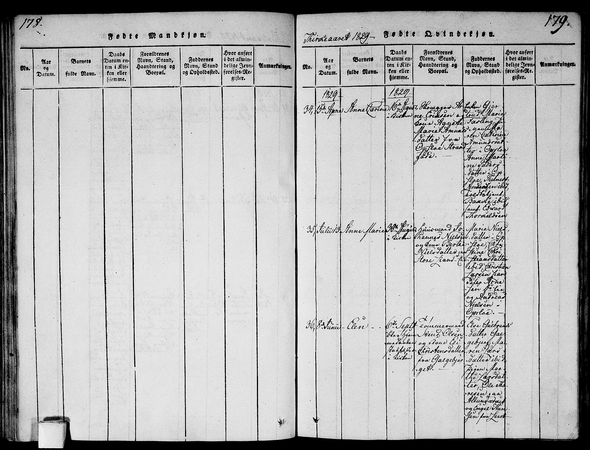 Gamlebyen prestekontor Kirkebøker, AV/SAO-A-10884/F/Fa/L0002: Ministerialbok nr. 2, 1817-1829, s. 178-179