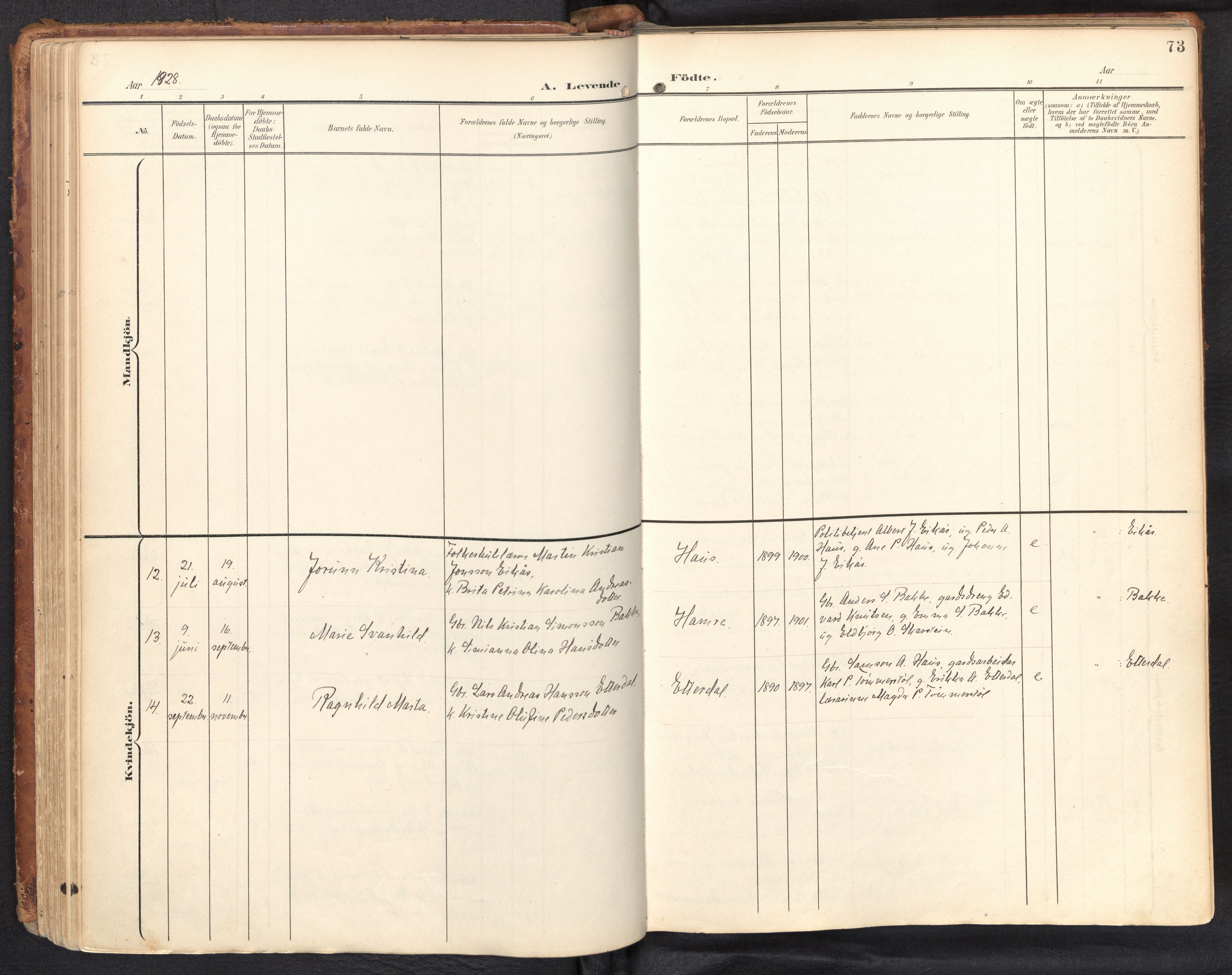 Davik sokneprestembete, SAB/A-79701/H/Haa/Haab/L0002: Ministerialbok nr. B 2, 1901-1934, s. 73