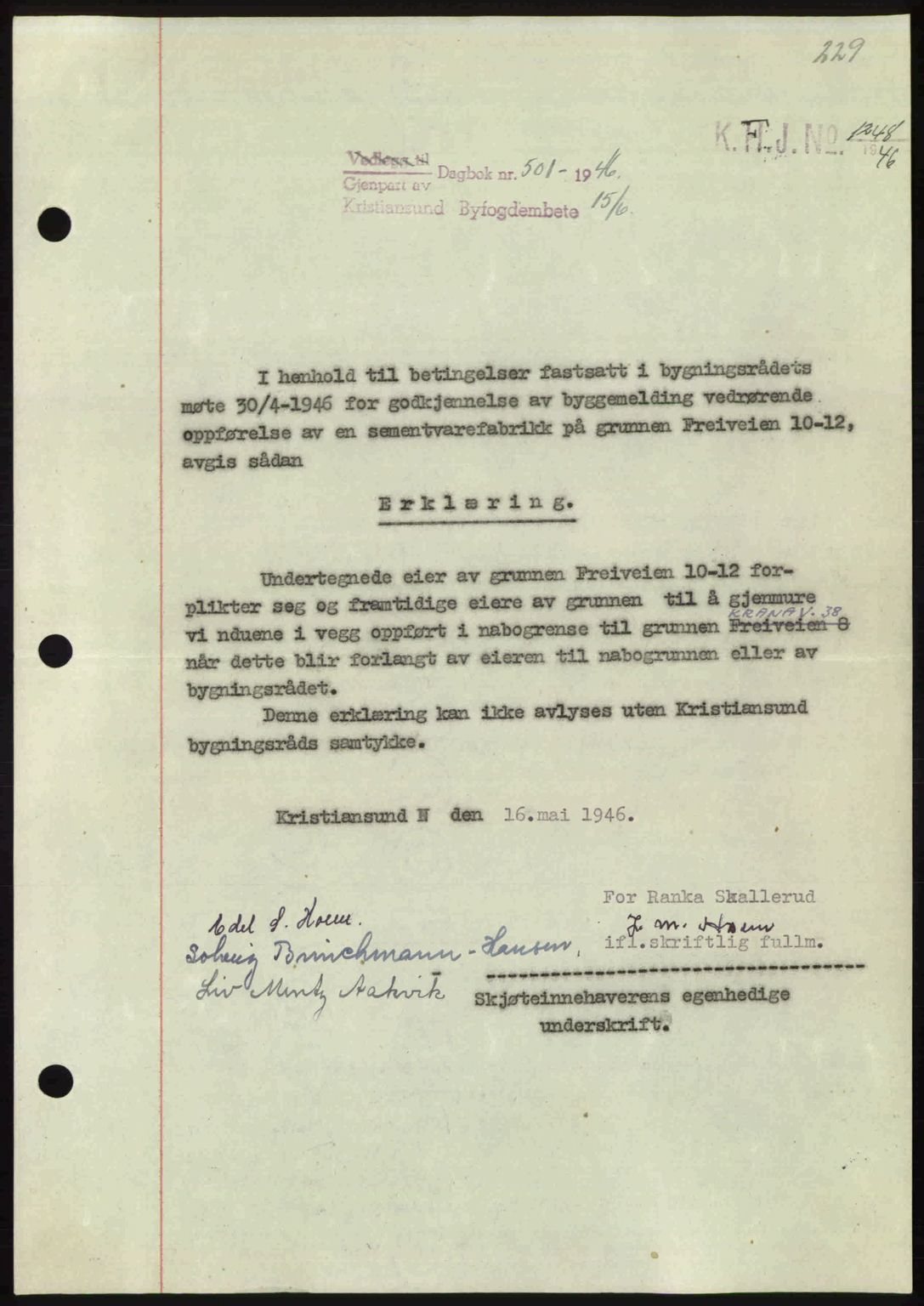 Kristiansund byfogd, SAT/A-4587/A/27: Pantebok nr. 40, 1946-1946, Dagboknr: 501/1946